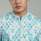Men’s Rama Green Geometric Printed Textured Kurta