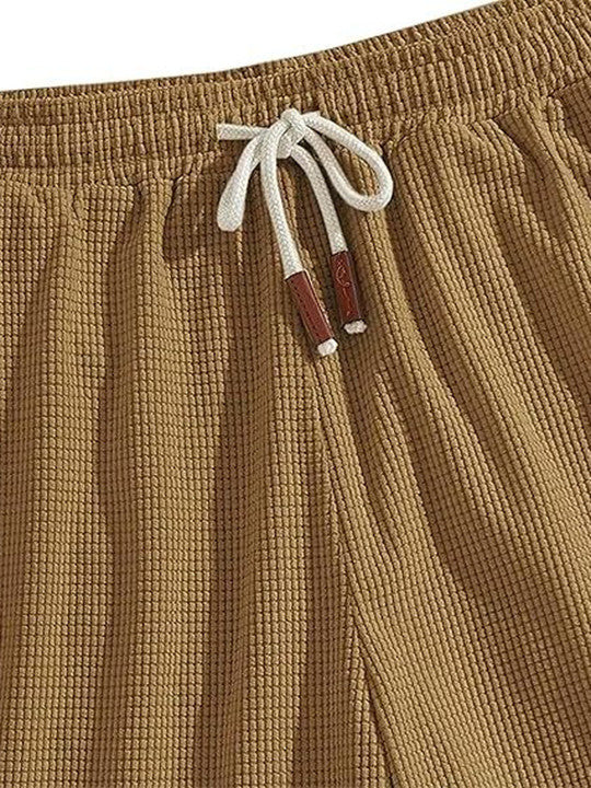 Men’s Khaki Waffle Texture Shorts – Relaxed Fit Casual Summer Shorts