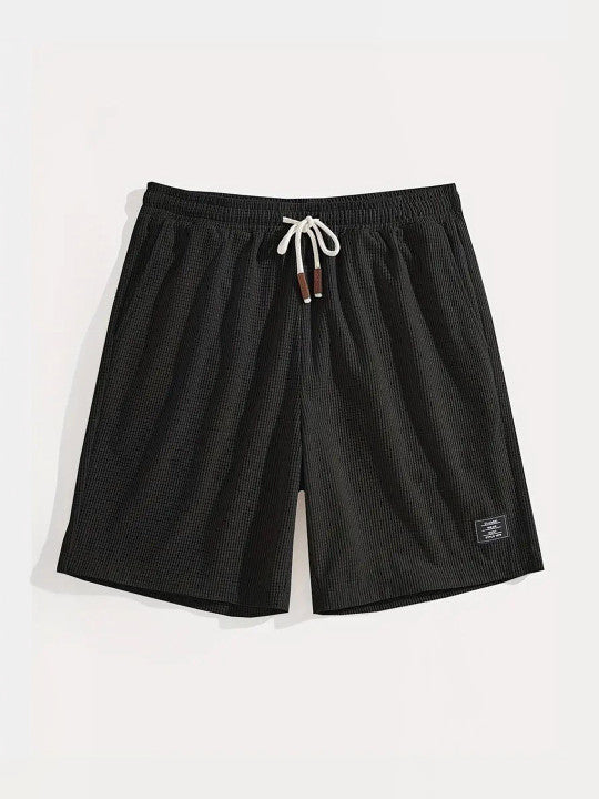 Men’s Black Textured Casual Shorts – Premium Waffle Knit Summer Shorts