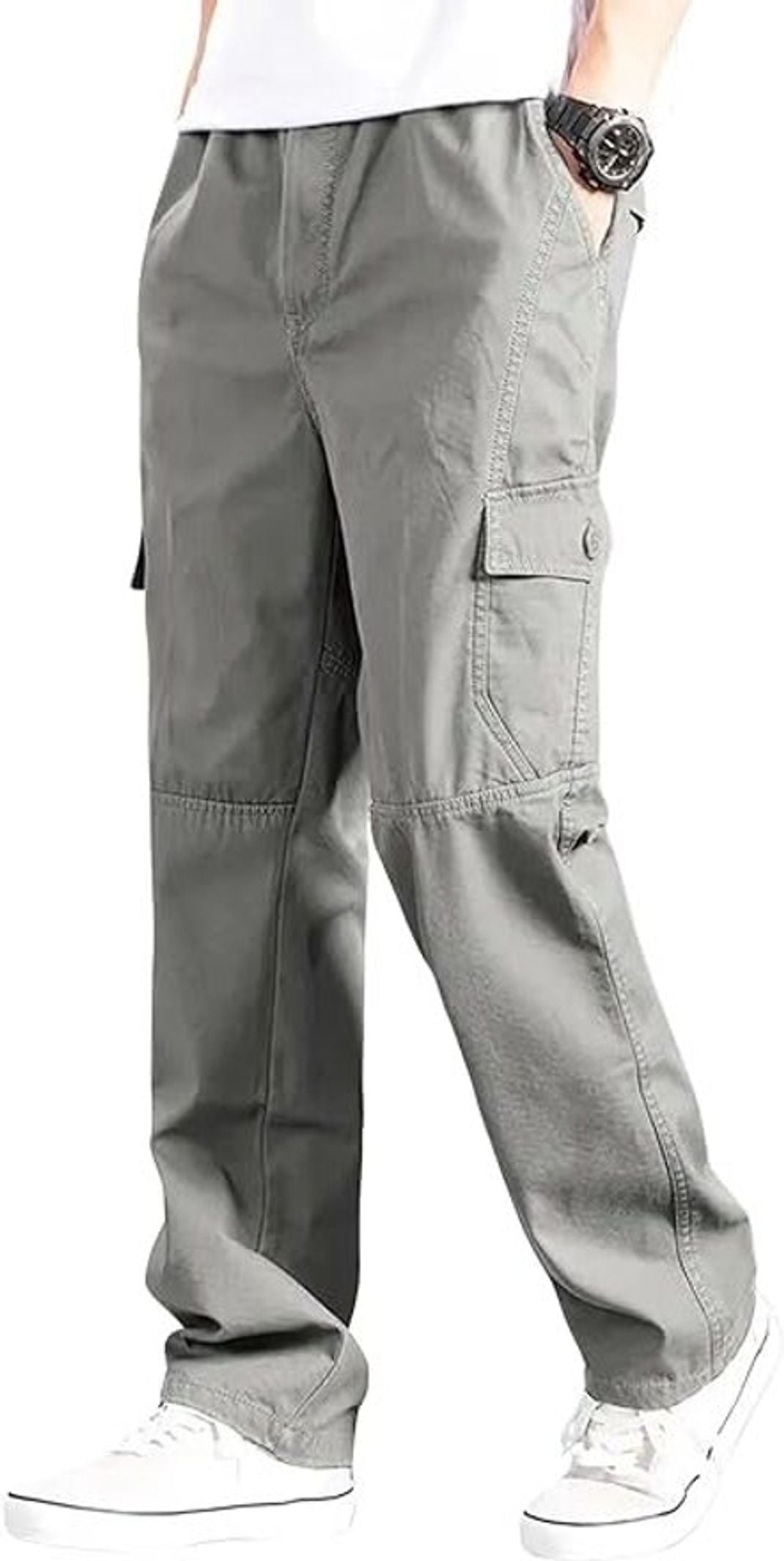 Fabripple Men’s Light Grey Utility Cargo Pants