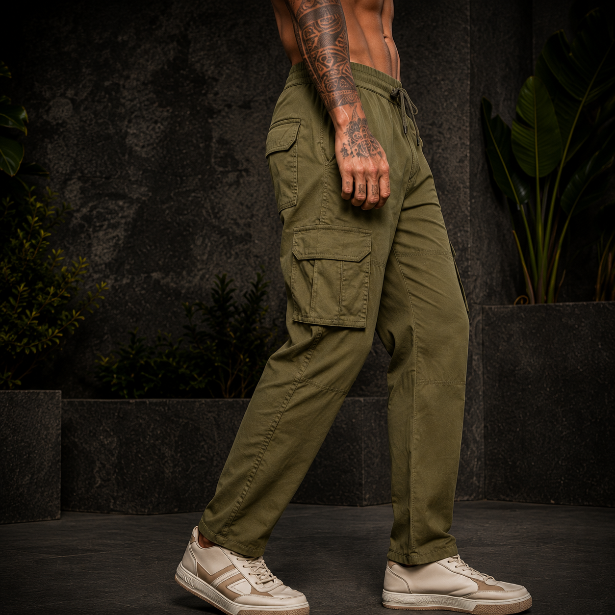 Men’s Green Cargo Pants – Relaxed Fit Utility Streetwear Trousers