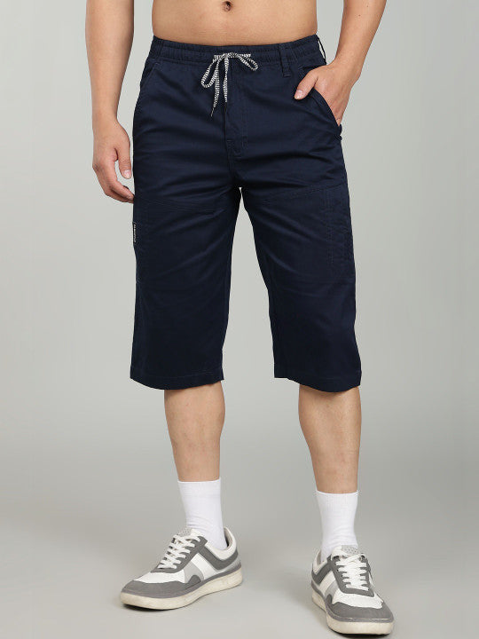 Men’s Blue Utility Capri Shorts – Relaxed Fit Casual Below Knee Shorts