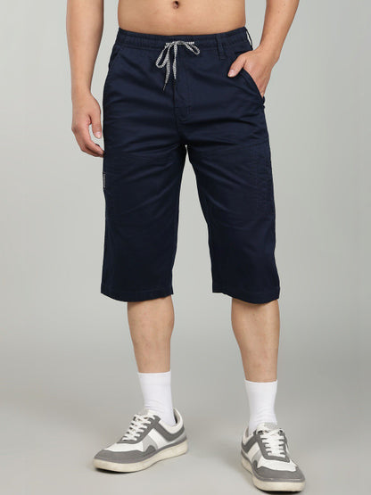 Men’s Blue Utility Capri Shorts – Relaxed Fit Casual Below Knee Shorts