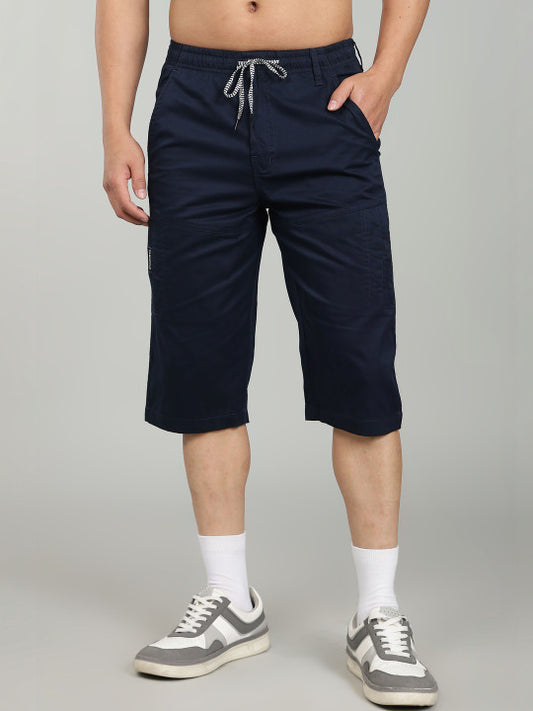 Men’s Blue Utility Capri Shorts – Relaxed Fit Casual Below Knee Shorts