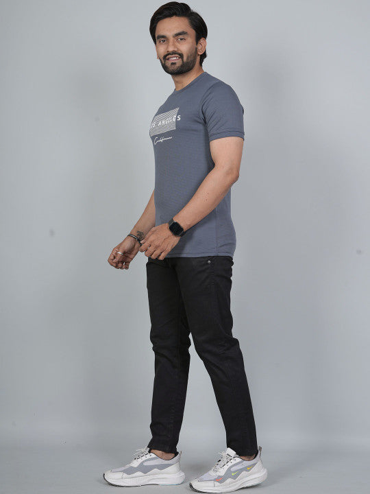 Men’s Grey Los Angeles Printed Textured T-Shirt