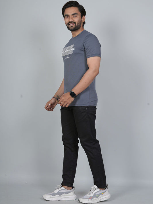 Men’s Grey Los Angeles Printed Textured T-Shirt