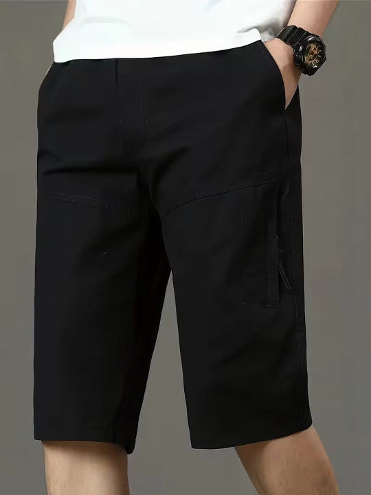 Men’s Black Utility Capri Shorts – Relaxed Fit Casual Below Knee Shorts