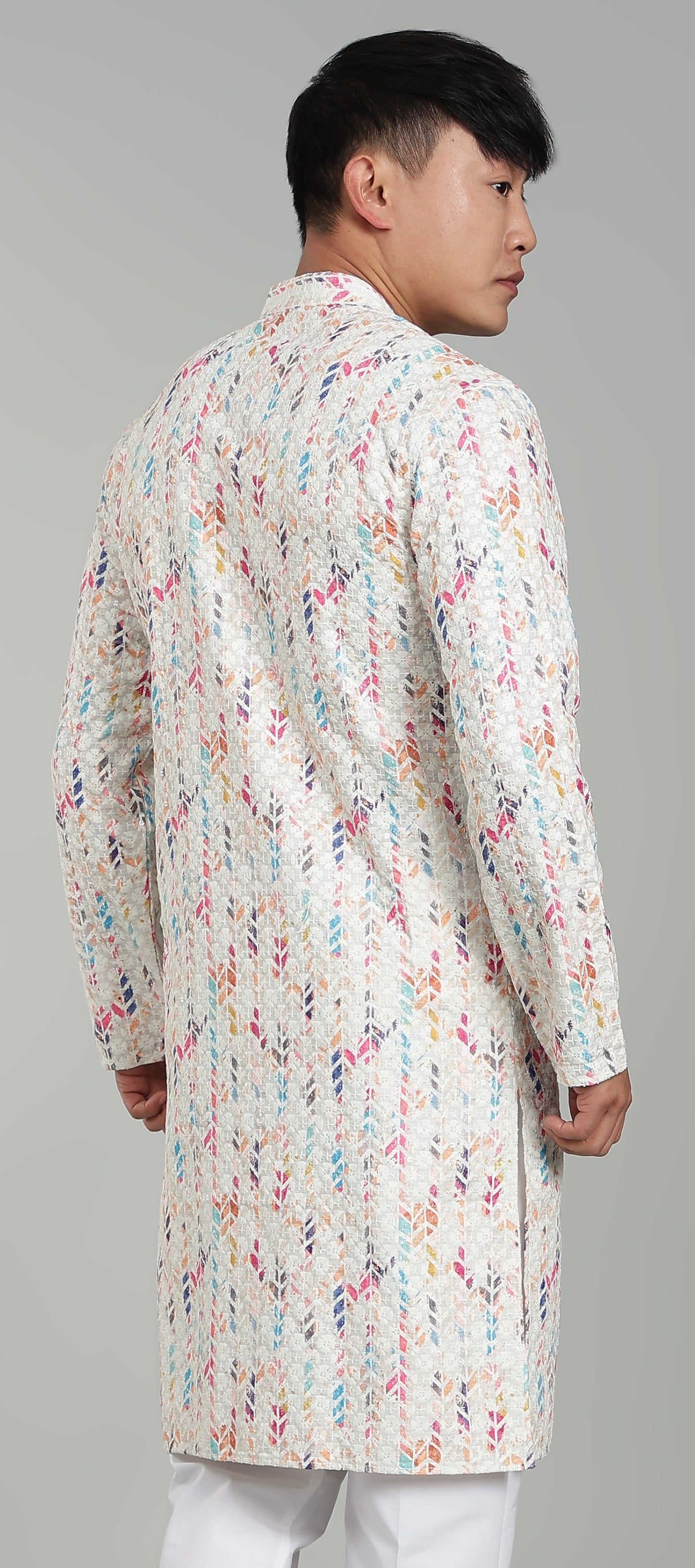 Men’s Multicolour Printed Textured Kurta
