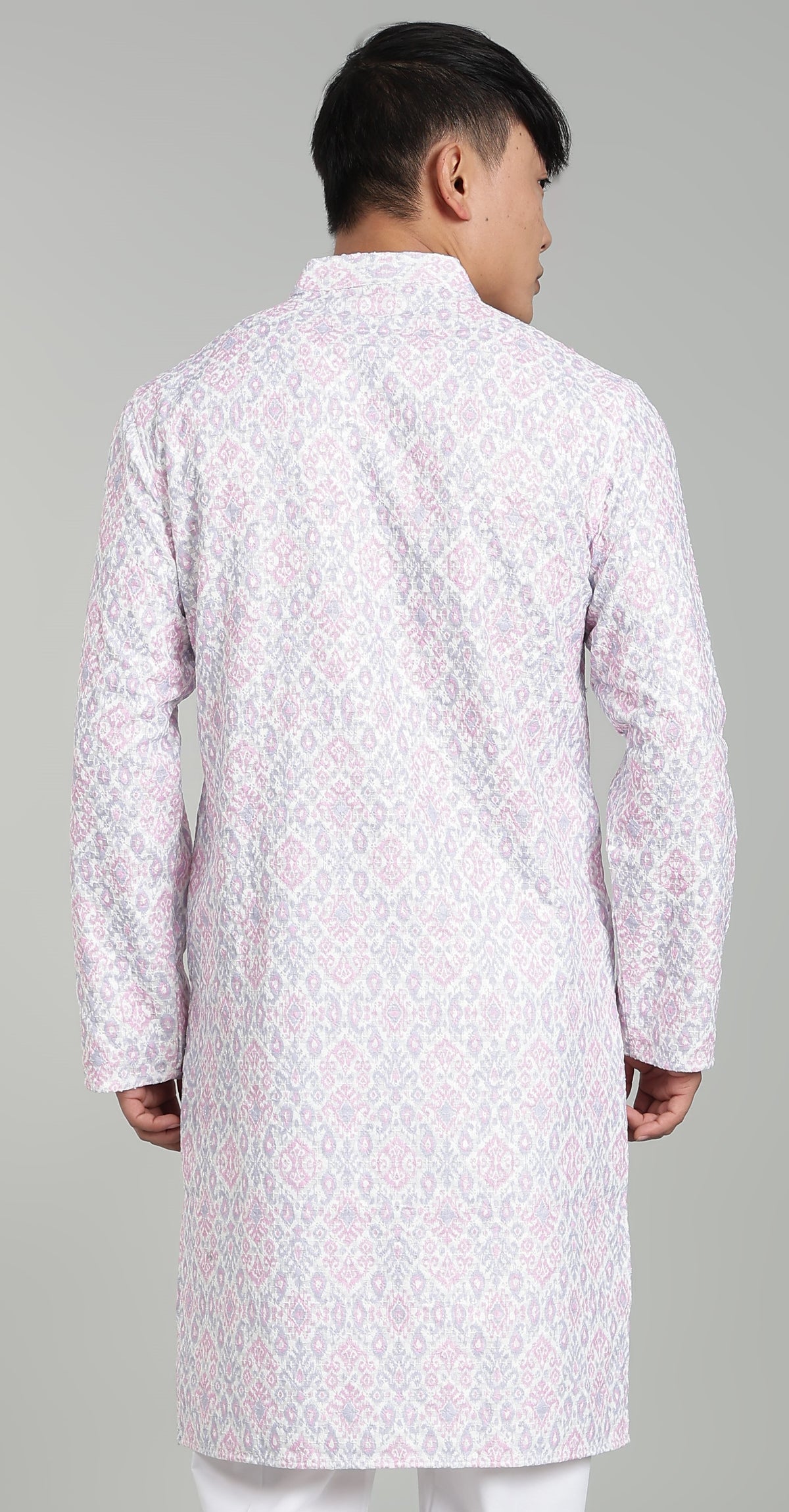 Men’s Red Ethnic Printed Textured Kurta