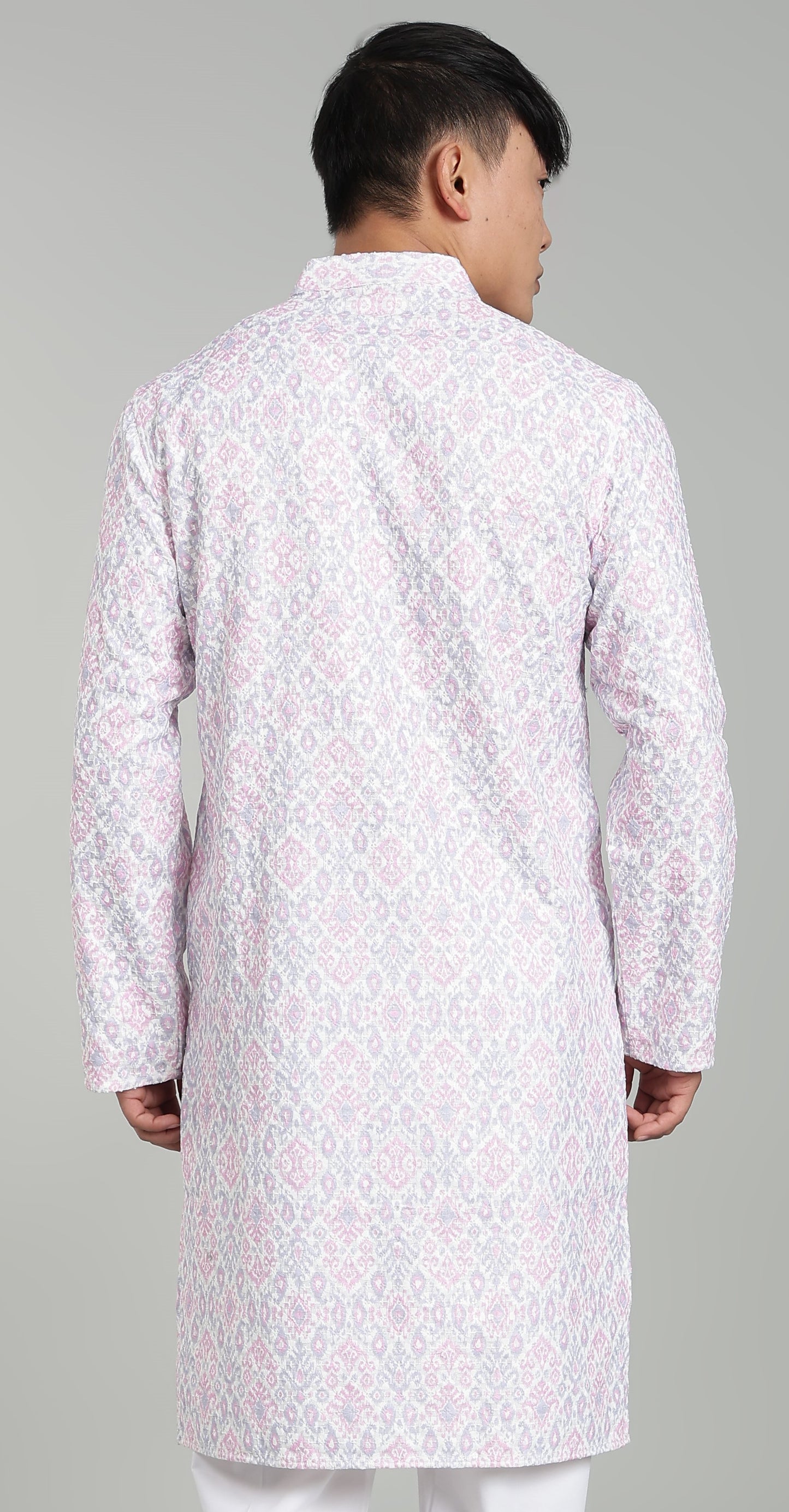 Men’s Red Ethnic Printed Textured Kurta