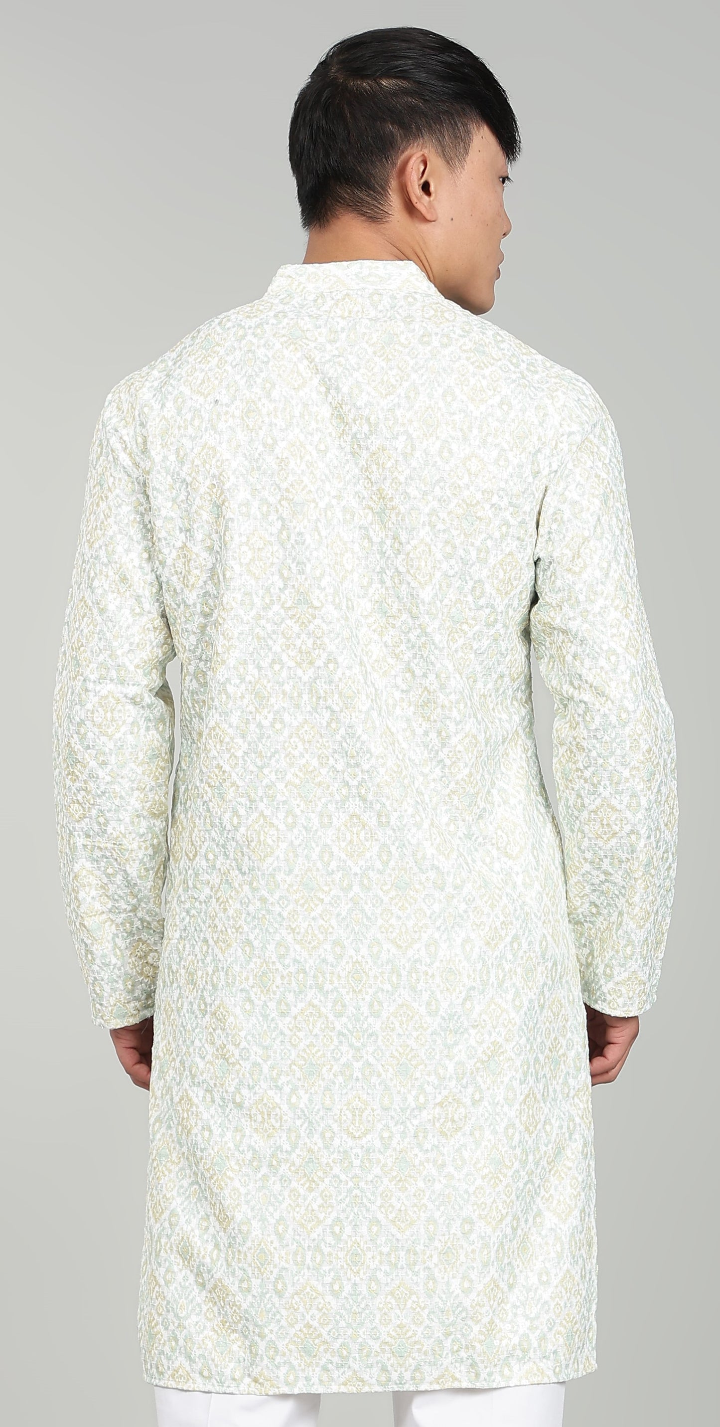 Men’s Yellow Ethnic Printed Textured Kurta