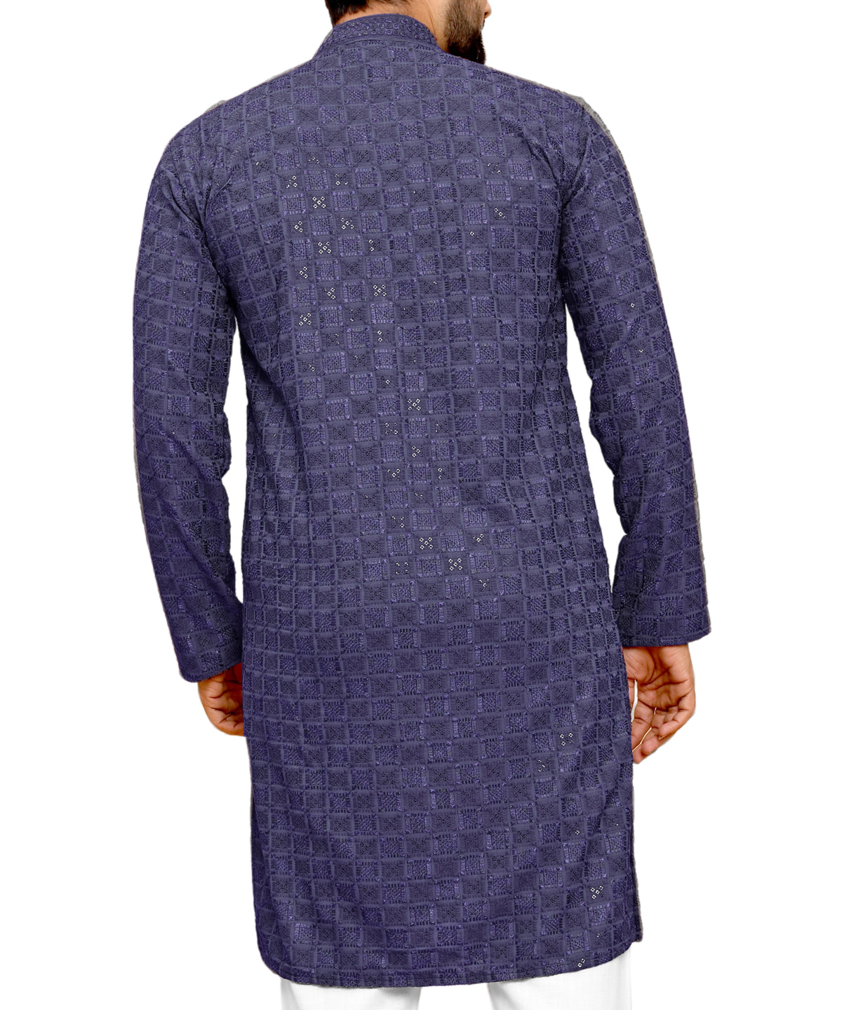 Men's Printed Long Kurta with Mandarin Collar{BLUE}| Stylish Kurta for Men | Full Sleeve Traditional Ethnic Kurta
