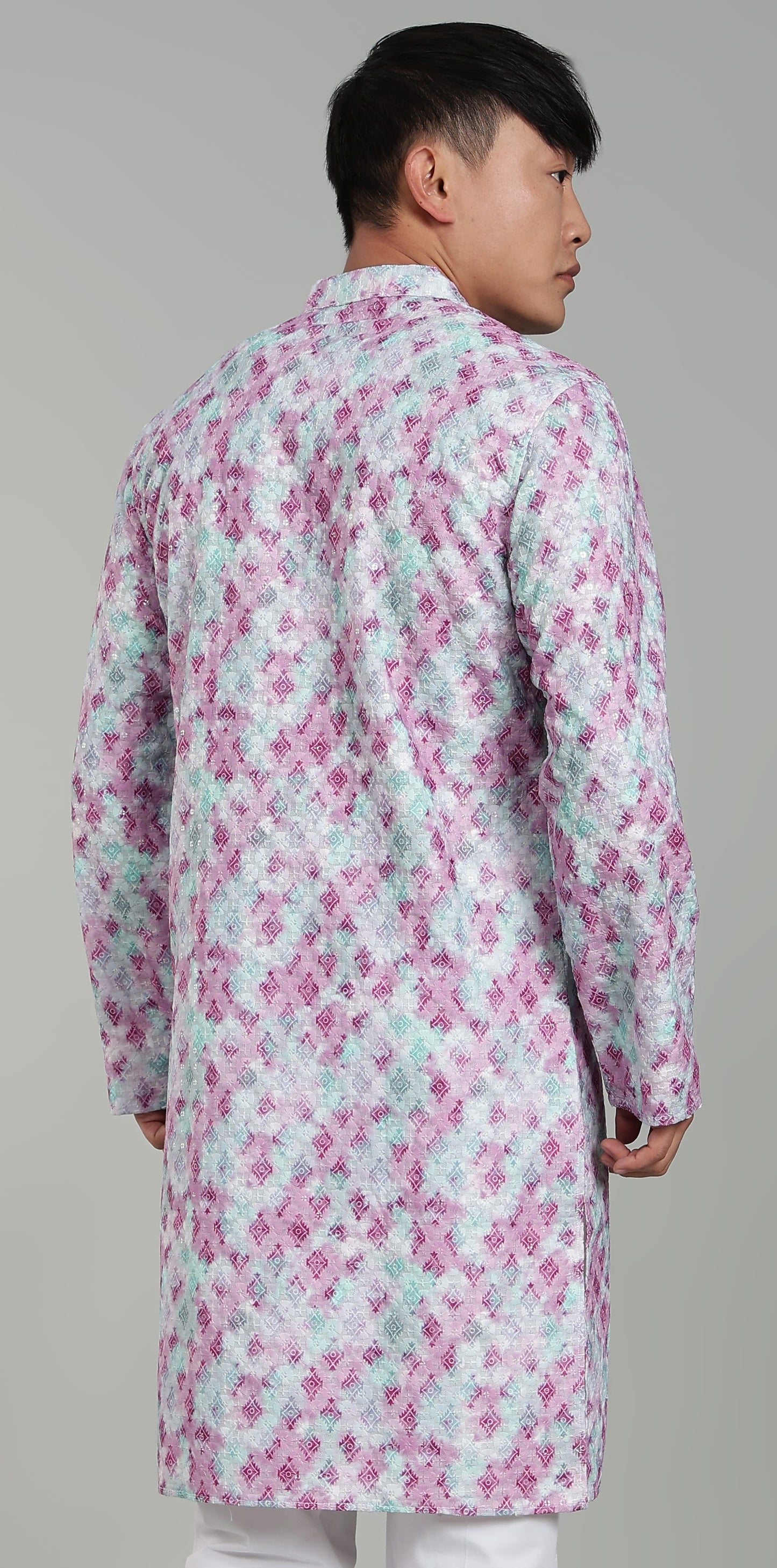 Men’s Pink Geometric Printed Textured Kurta