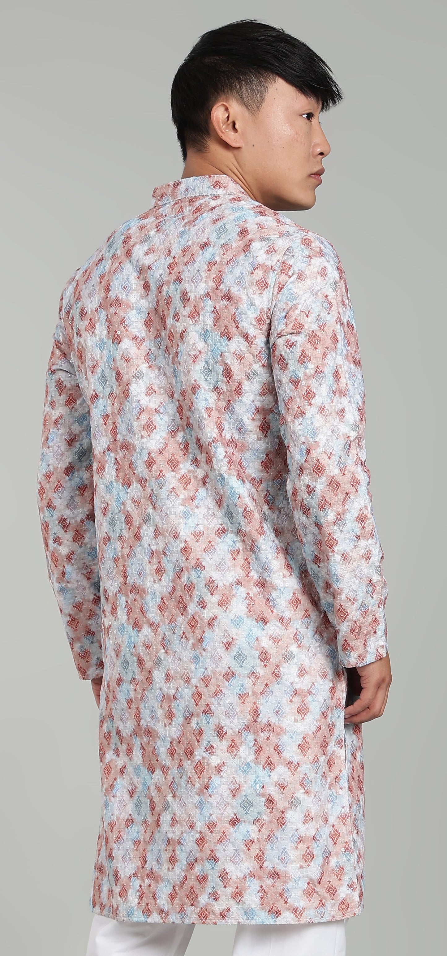 Men’s Brown Geometric Printed Textured Kurta