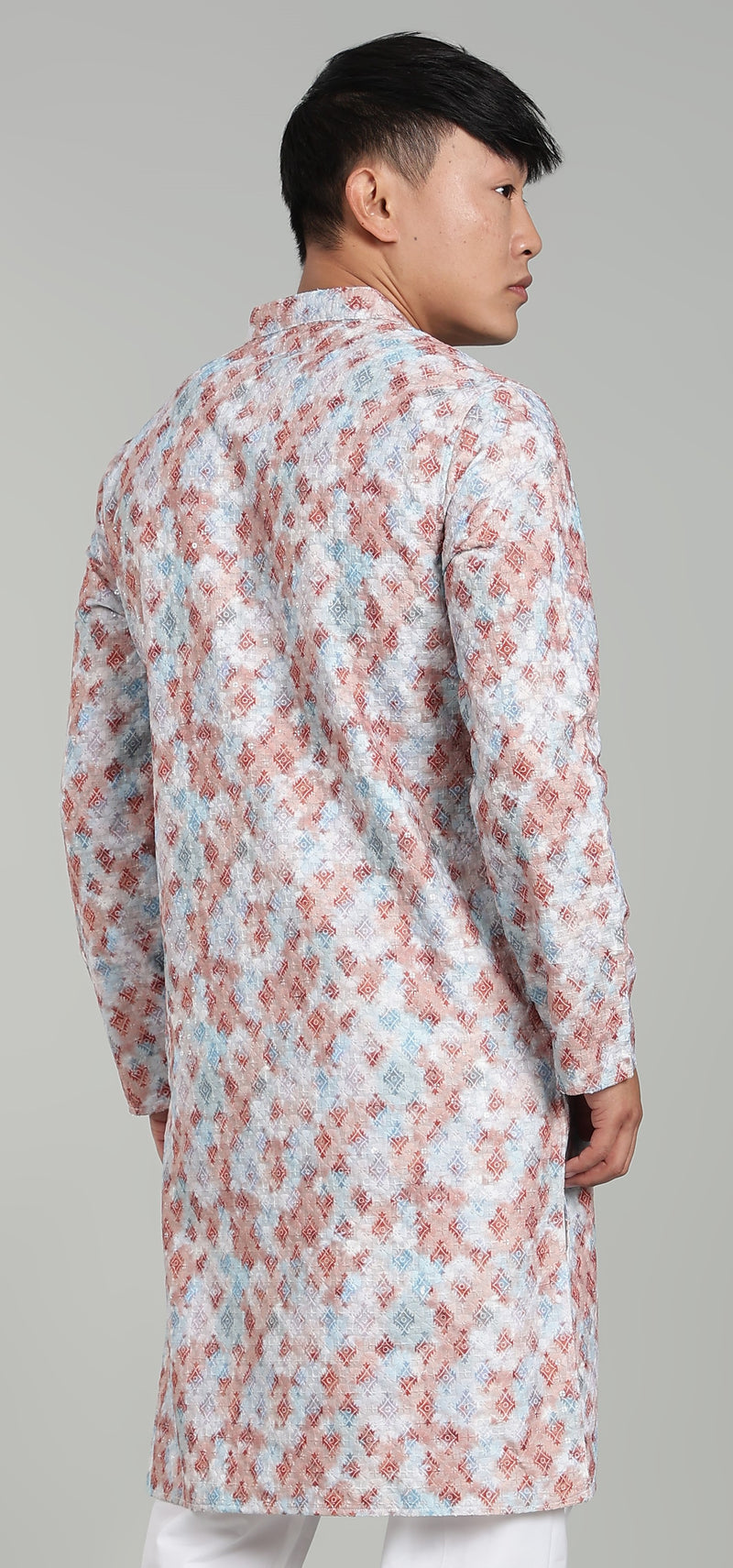 Men’s Brown Geometric Printed Textured Kurta