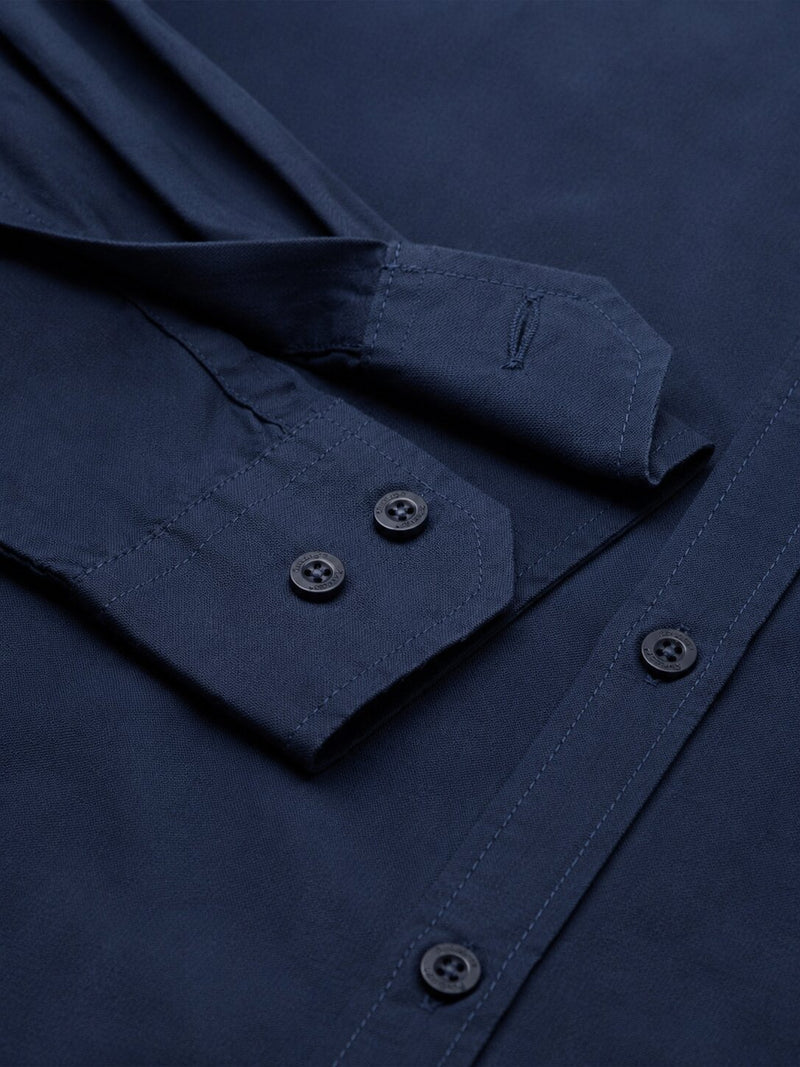 Men’s Navy Blue Solid Full Sleeve Button Down Casual Shirt
