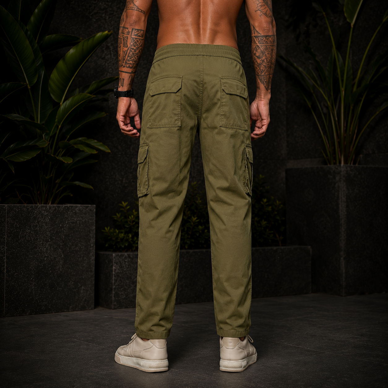Men’s Green Cargo Pants – Relaxed Fit Utility Streetwear Trousers