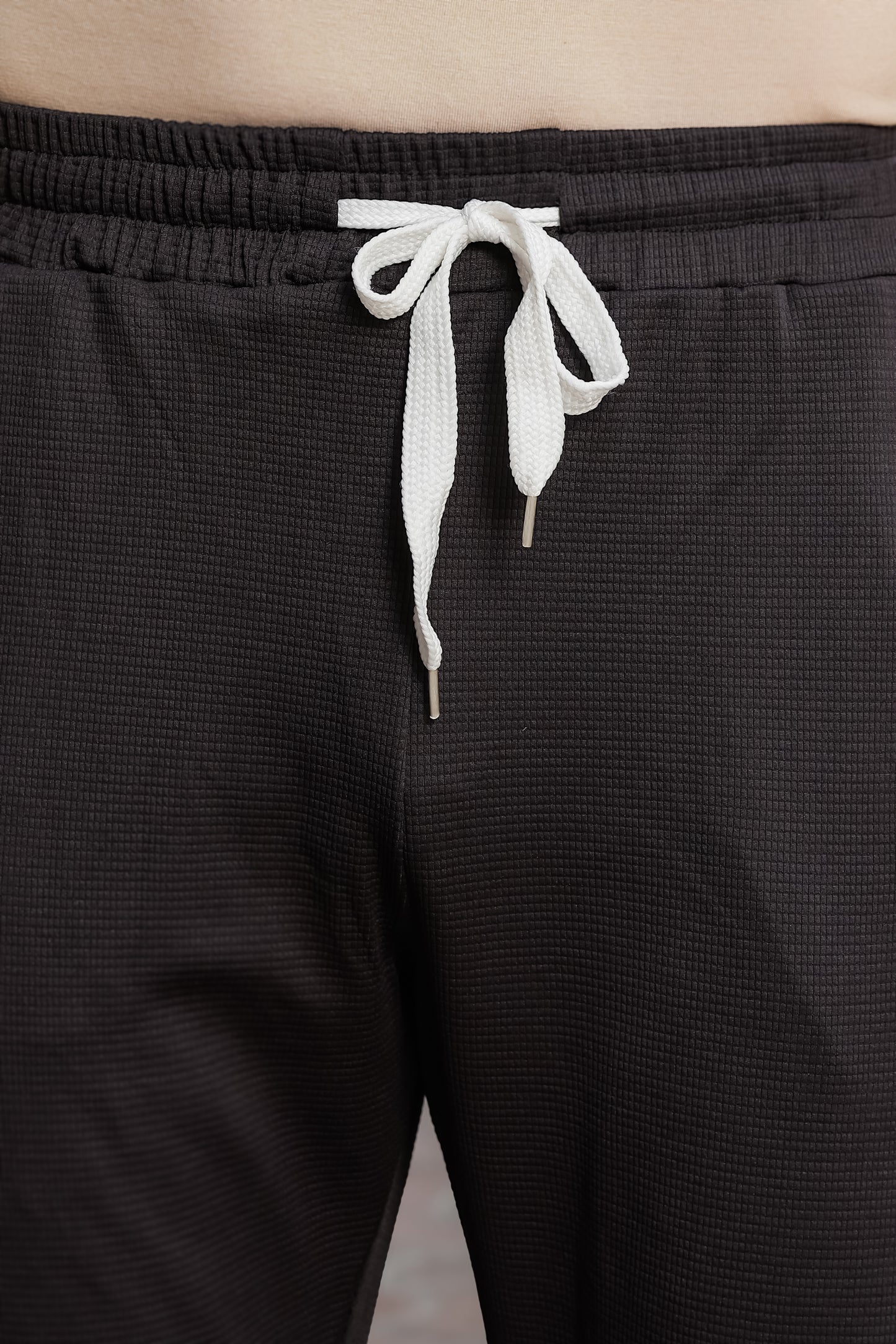 Men's Black Textured Track Pants – Straight Fit