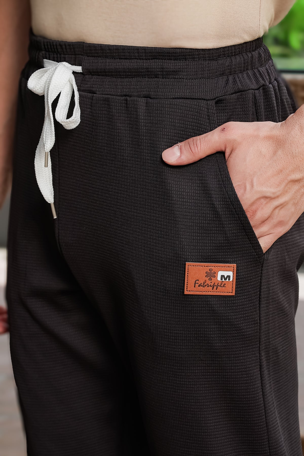 Men's Black Textured Track Pants – Straight Fit