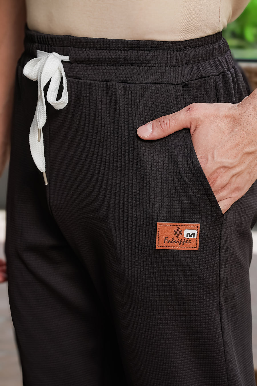 Men's Black Textured Track Pants – Straight Fit