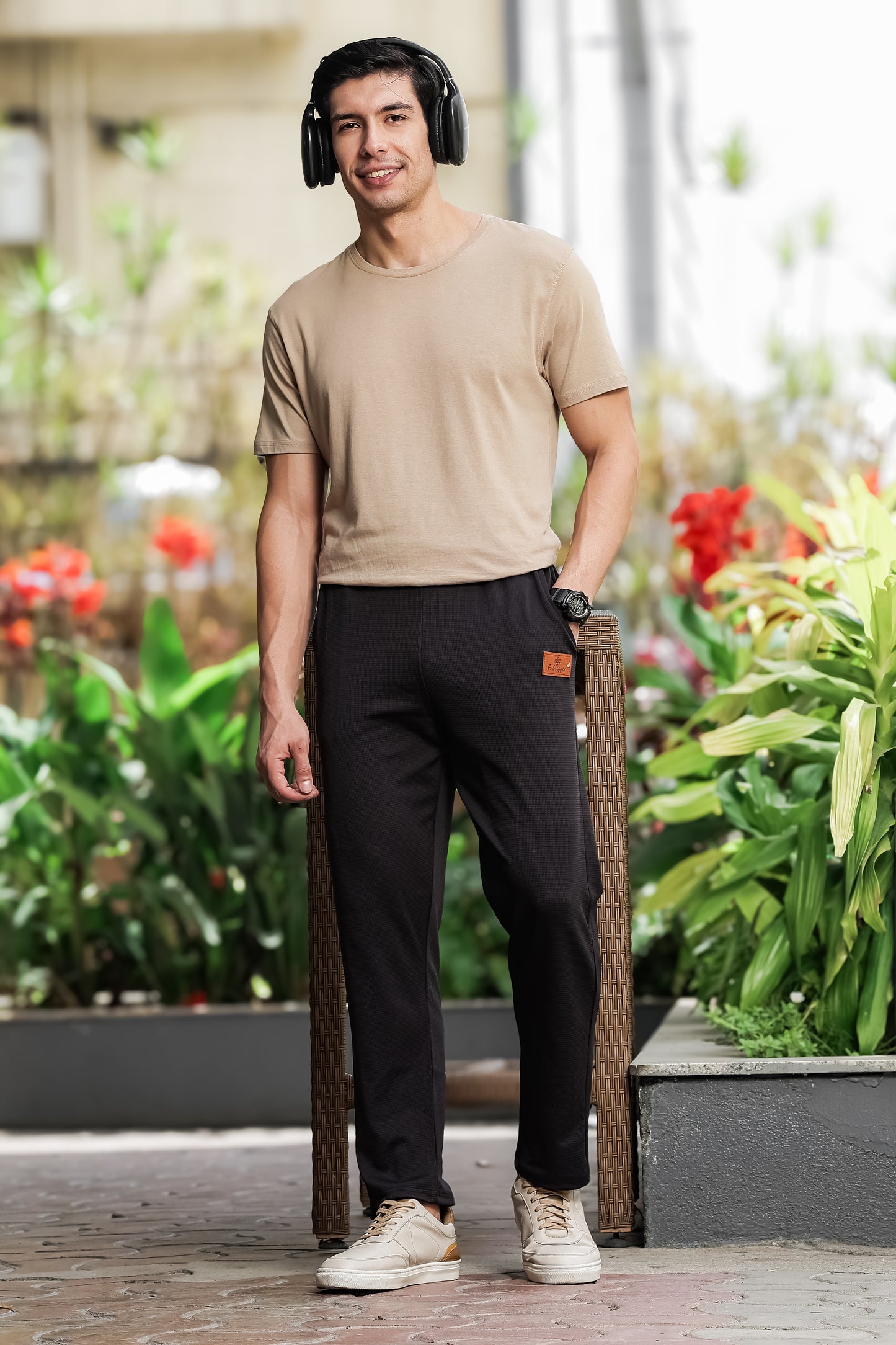 Men's Black Textured Track Pants – Straight Fit