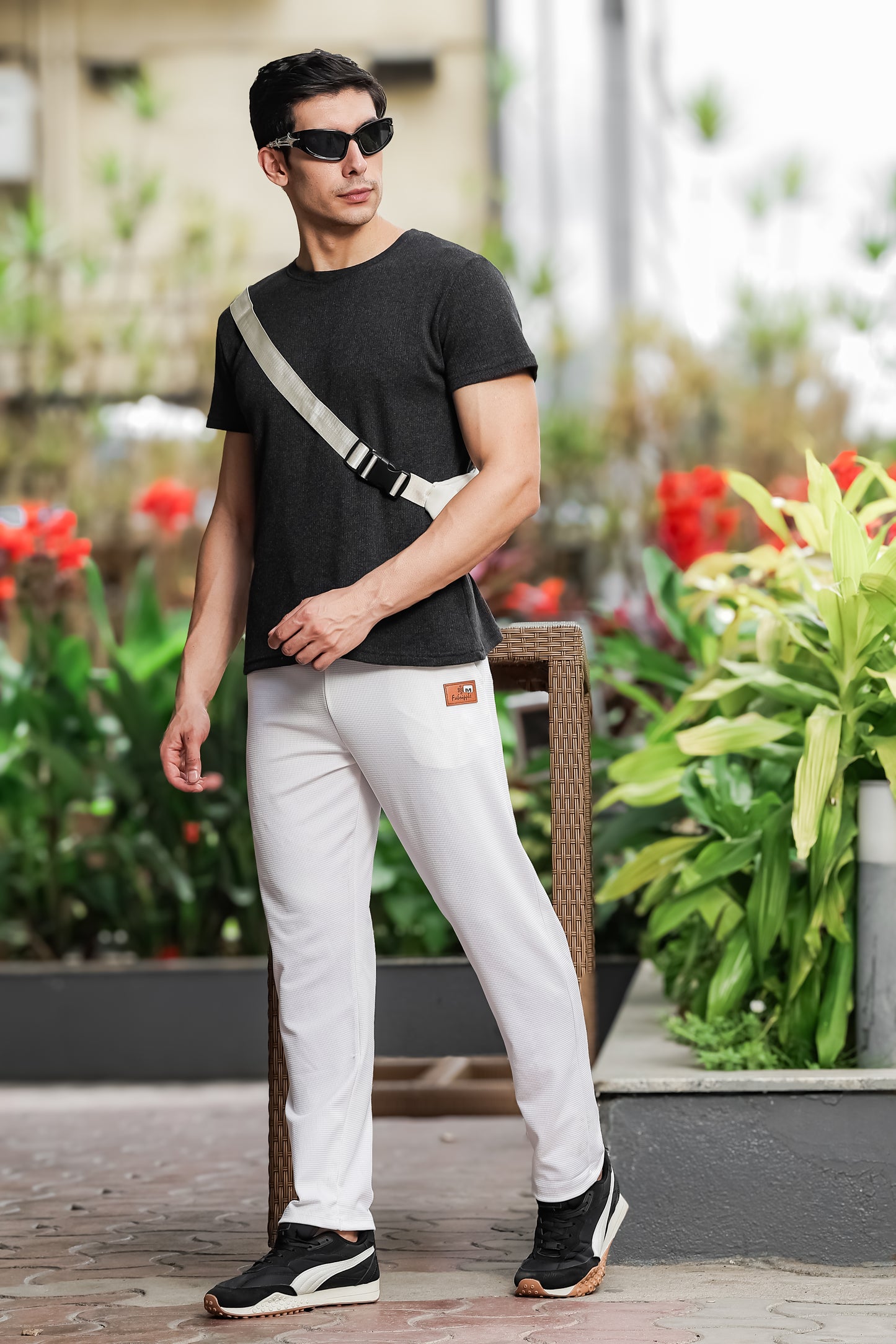 Men's Black Textured Track Pants – Straight Fit