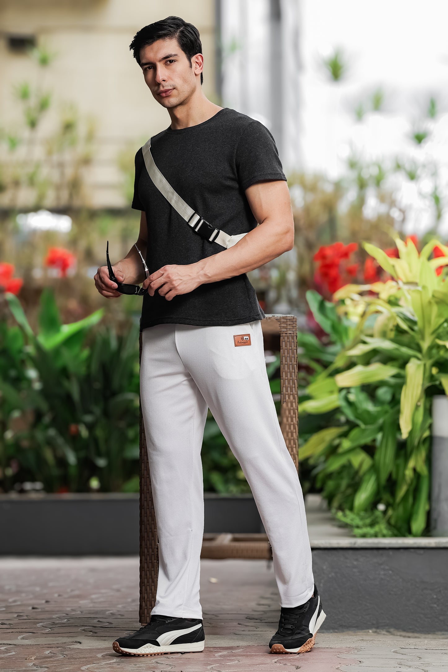 Men's White Textured Track Pants – Straight Fit