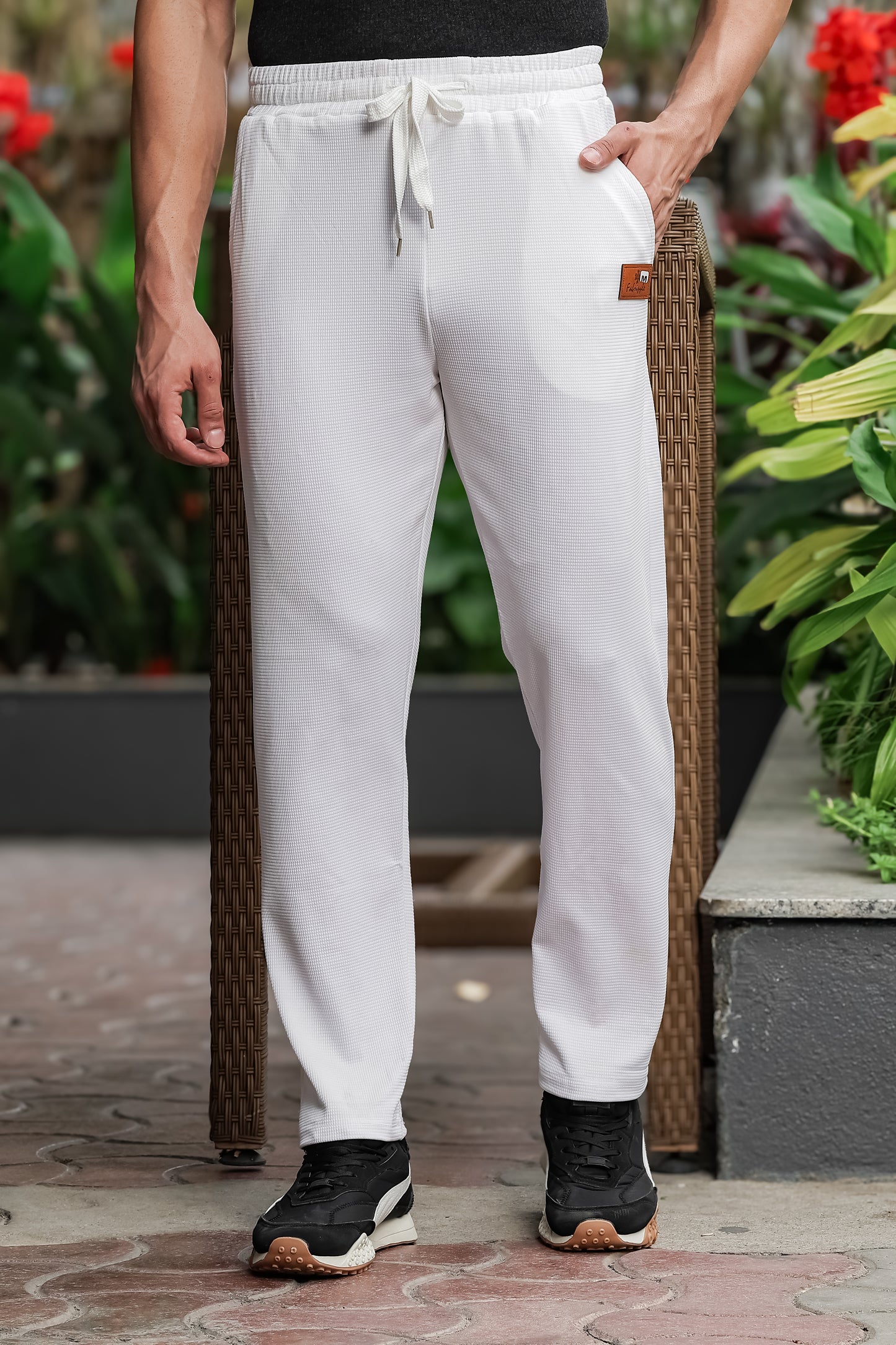 Men's White Textured Track Pants – Straight Fit