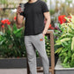 Men's Black Textured Track Pants – Straight Fit