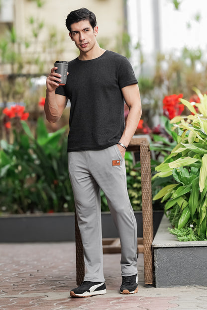 Men's Light Grey Textured Track Pants – Straight Fit