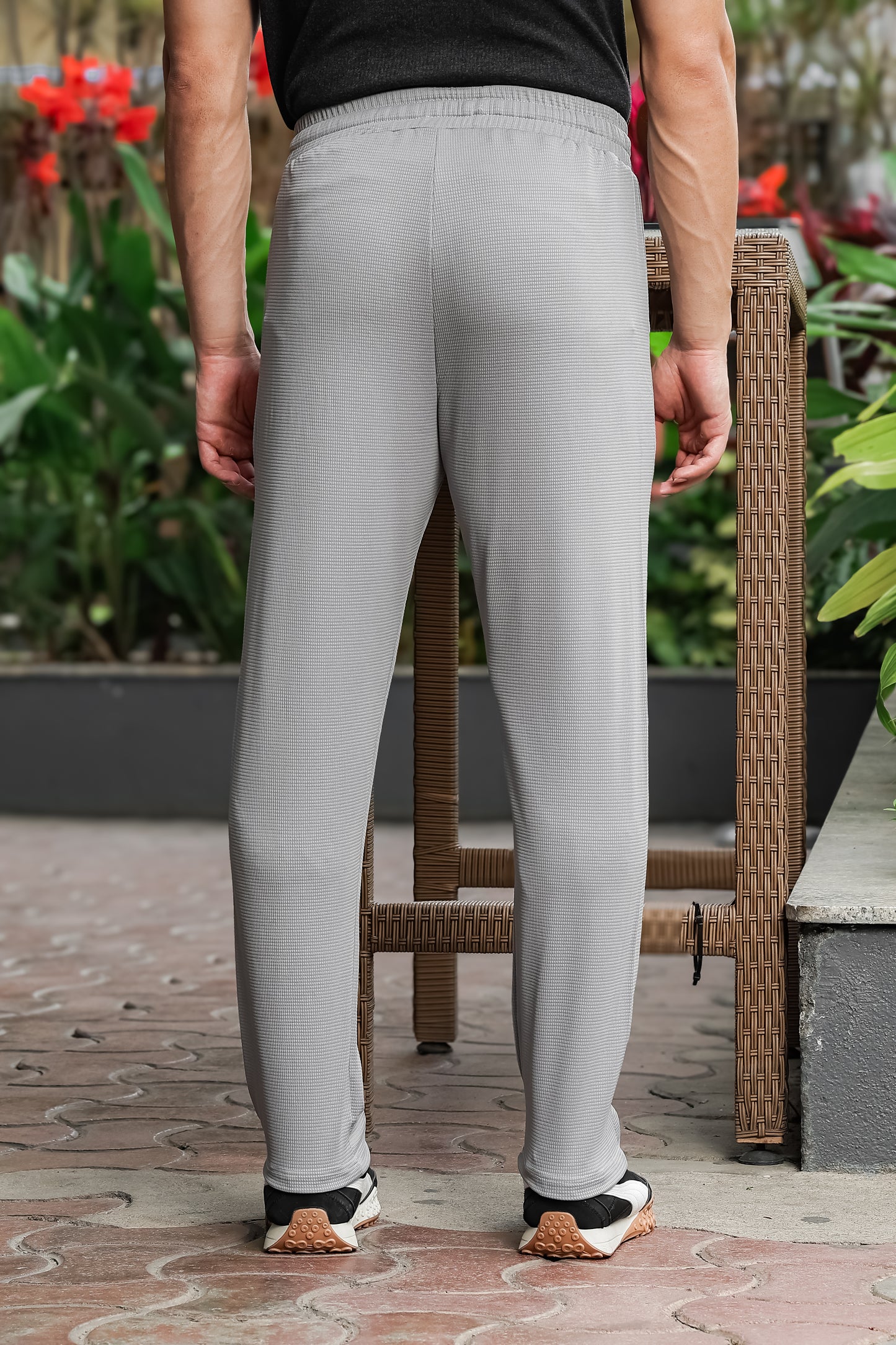 Men's Light Grey Textured Track Pants – Straight Fit