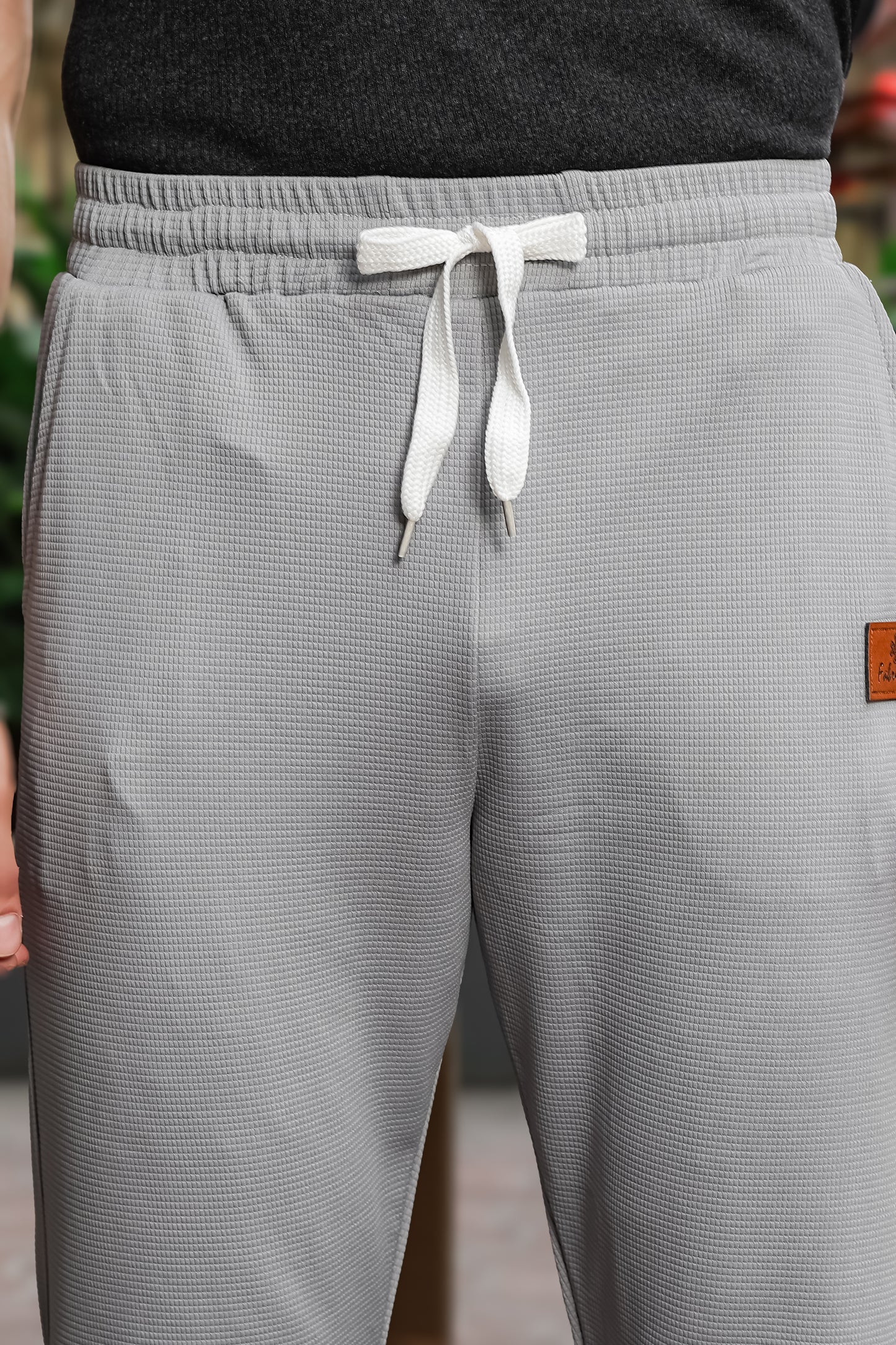 Men's Light Grey Textured Track Pants – Straight Fit