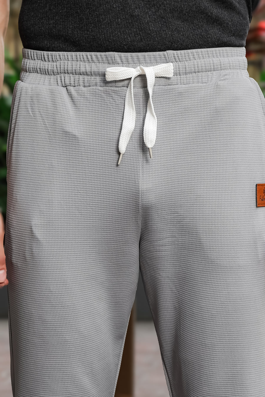 Men's Light Grey Textured Track Pants – Straight Fit