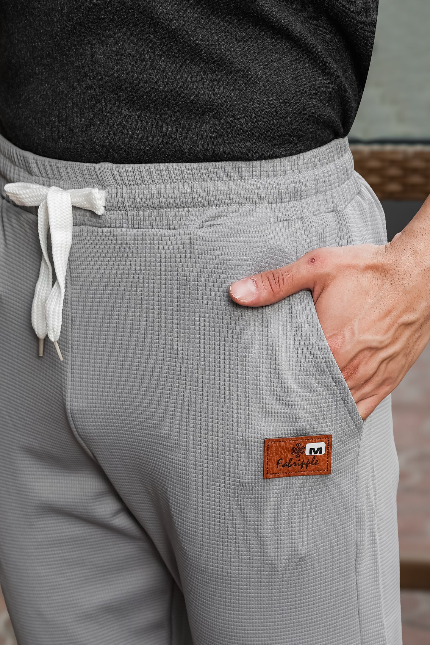 Men's Light Grey Textured Track Pants – Straight Fit