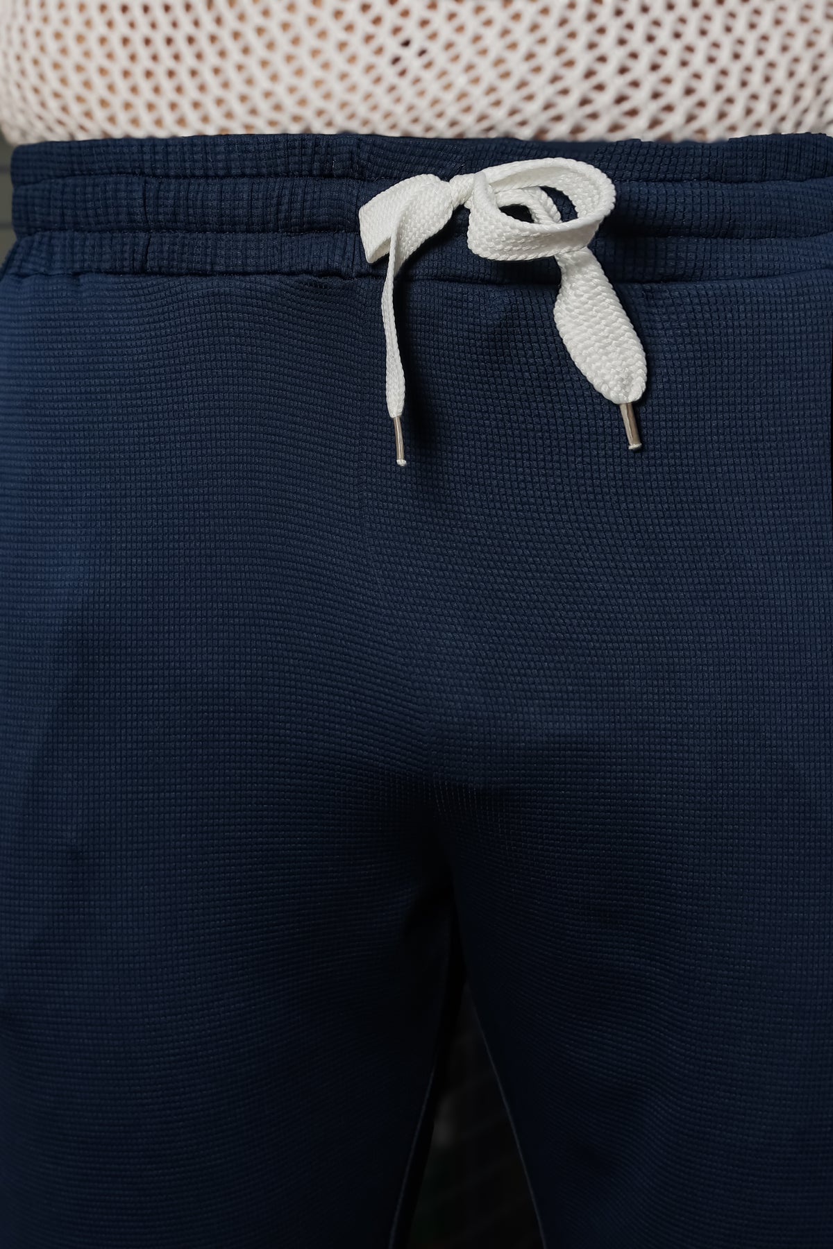 Men's Navy Blue Textured Track Pants – Straight Fit