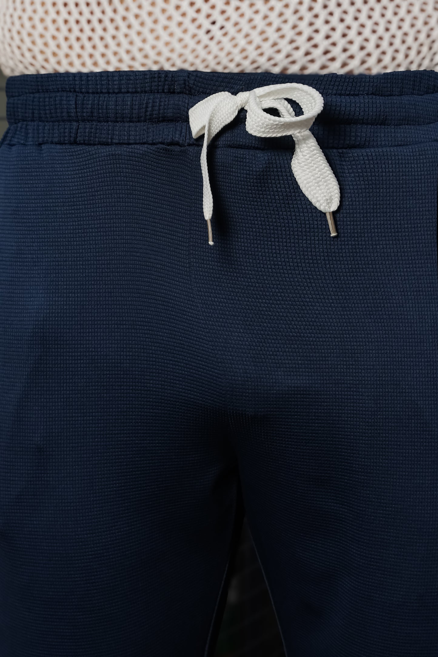 Men's Navy Blue Textured Track Pants – Straight Fit