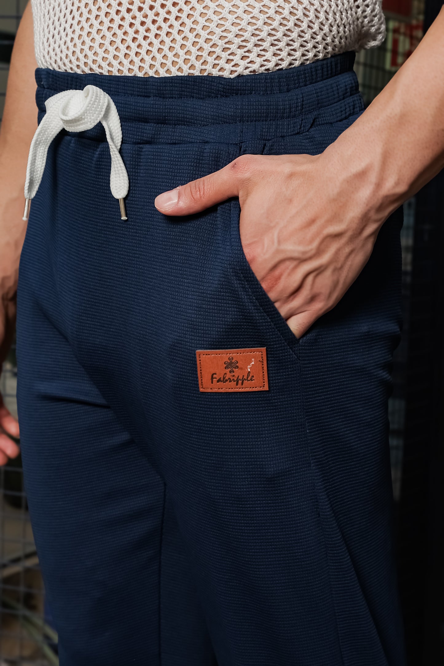 Men's Navy Blue Textured Track Pants – Straight Fit