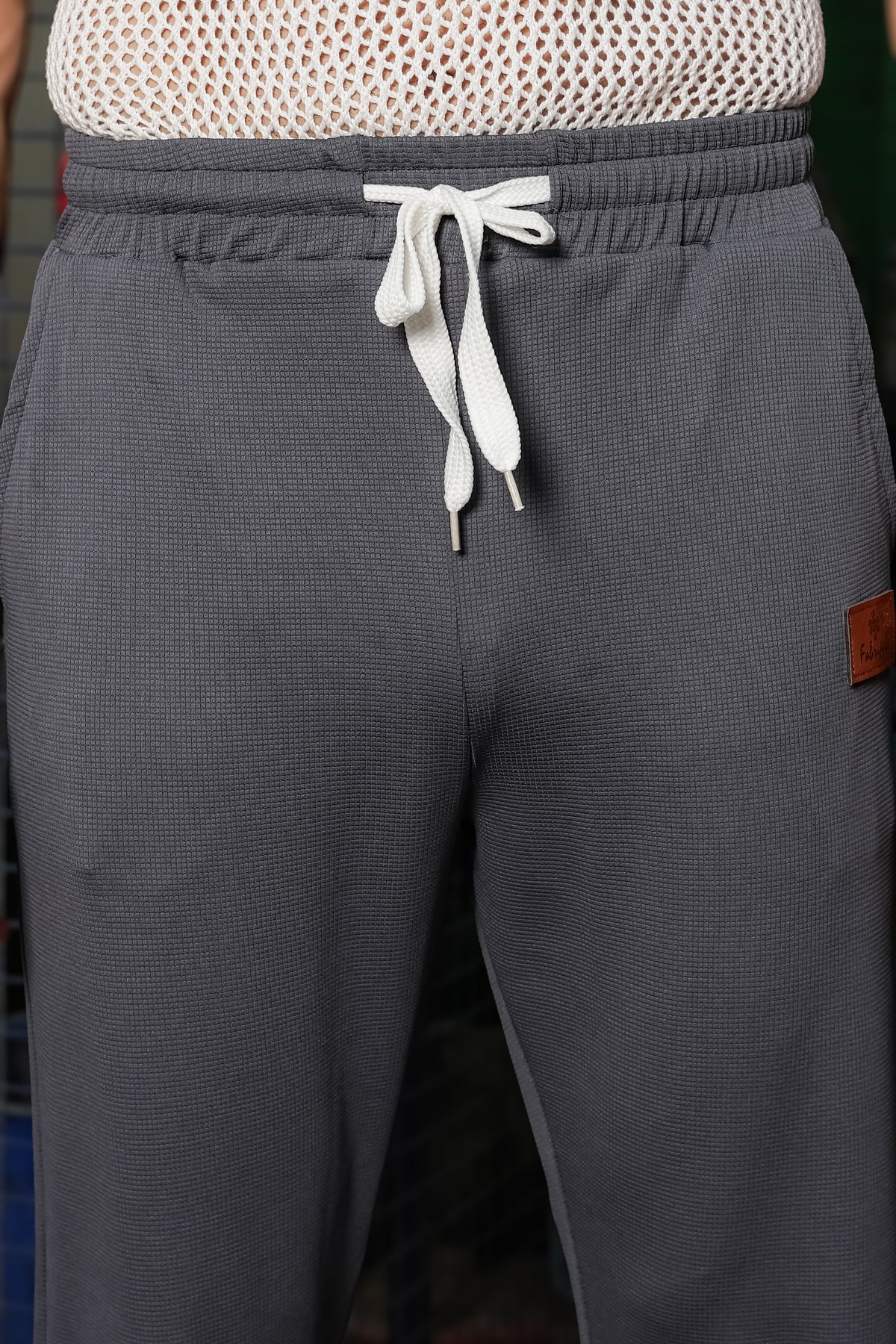 Men's Dark Grey Textured Track Pants – Straight Fit