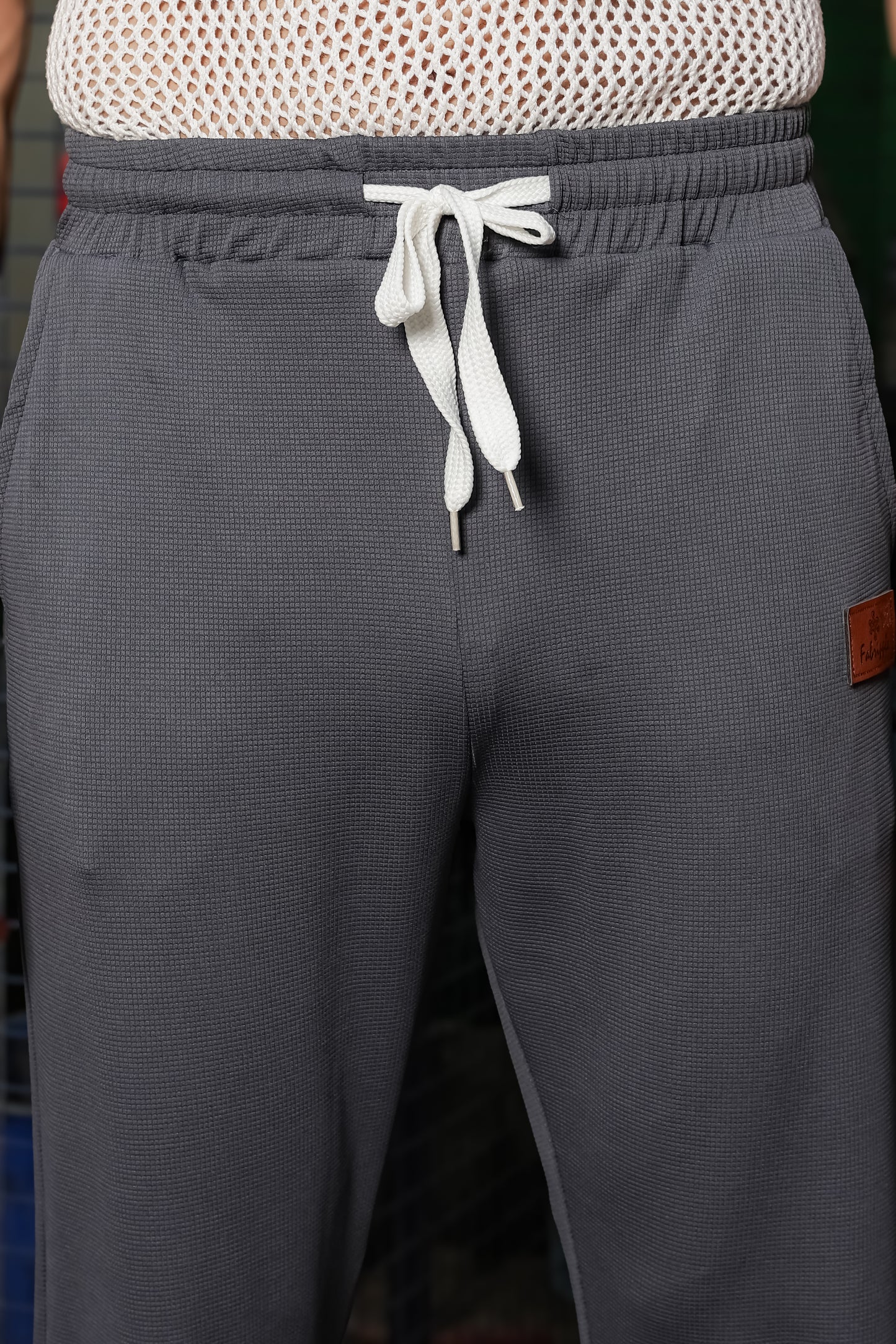 Men's Dark Grey Textured Track Pants – Straight Fit