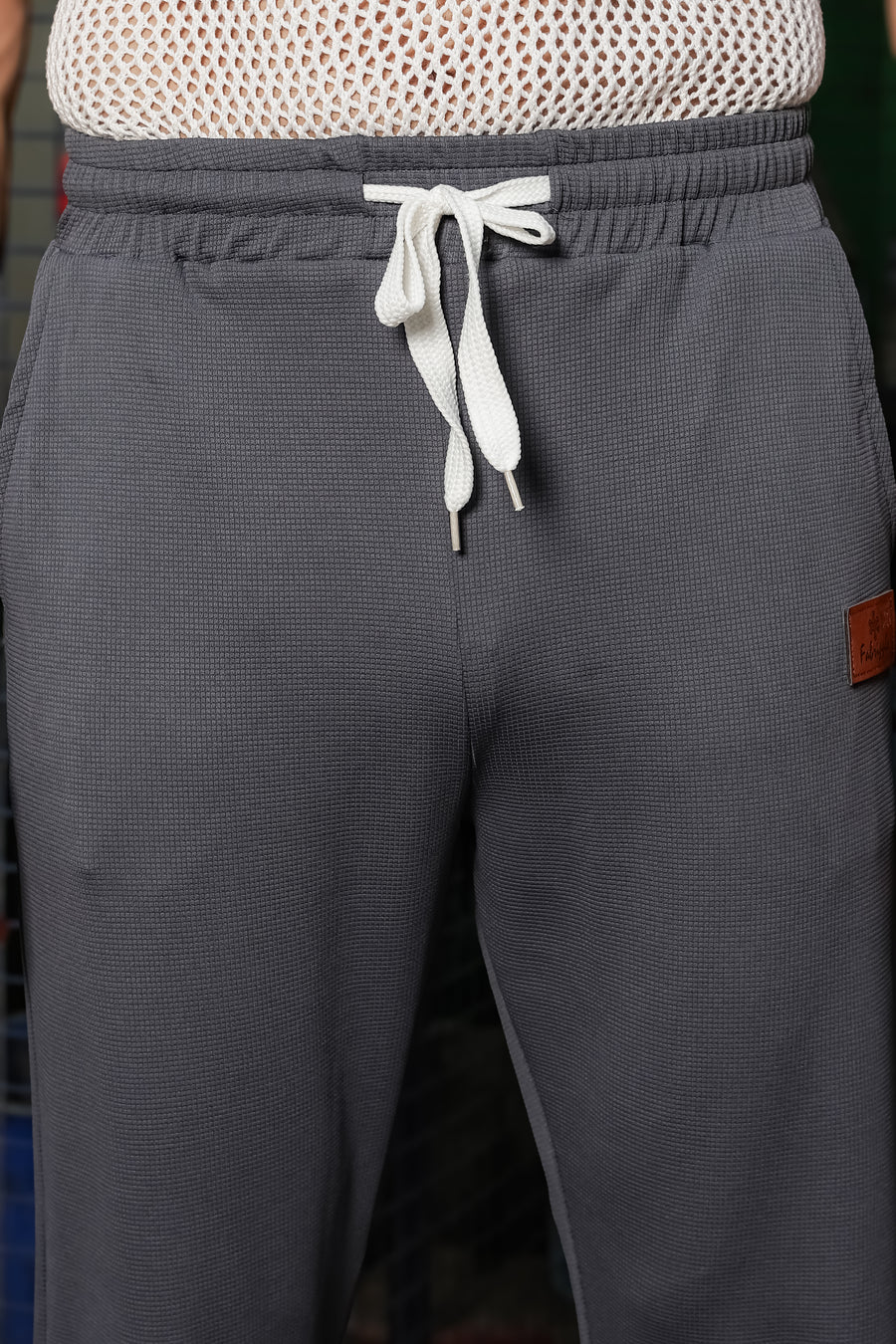 Men's Dark Grey Textured Track Pants – Straight Fit