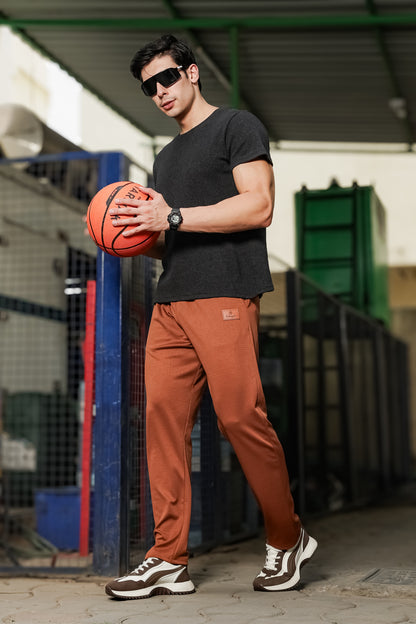 Men's Brown Textured Track Pants – Straight Fit