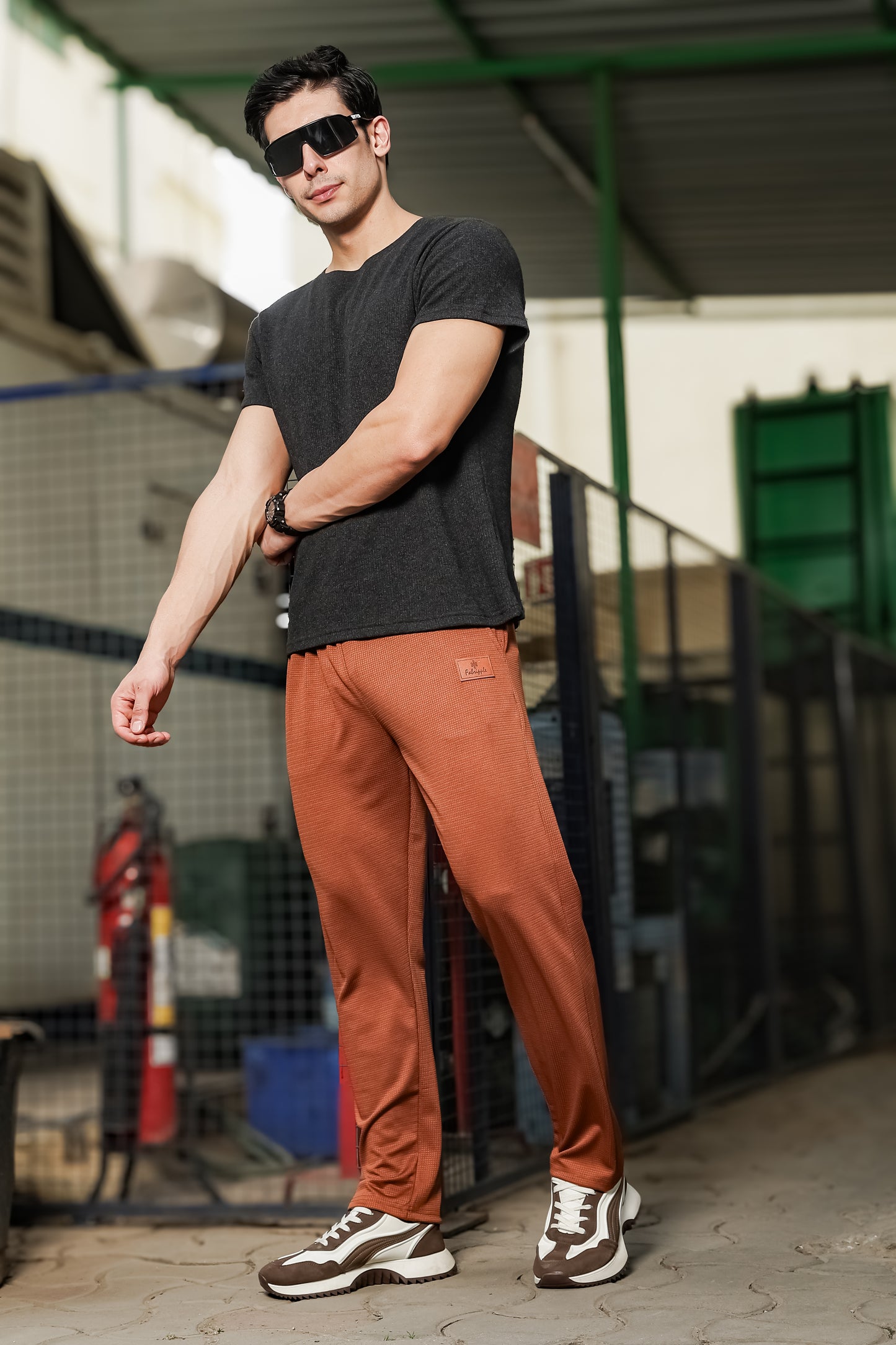 Men's Brown Textured Track Pants – Straight Fit