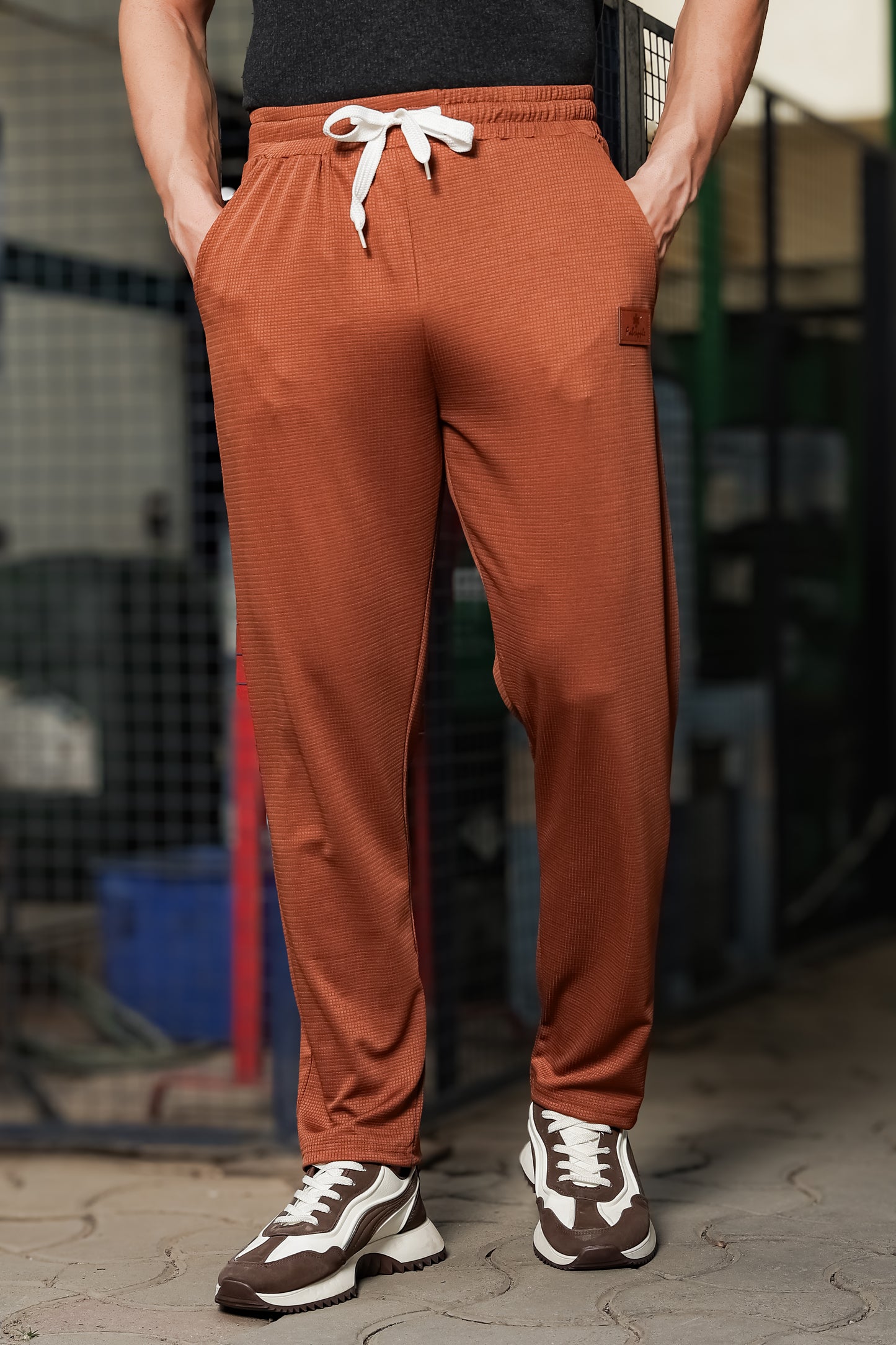 Men's Brown Textured Track Pants – Straight Fit
