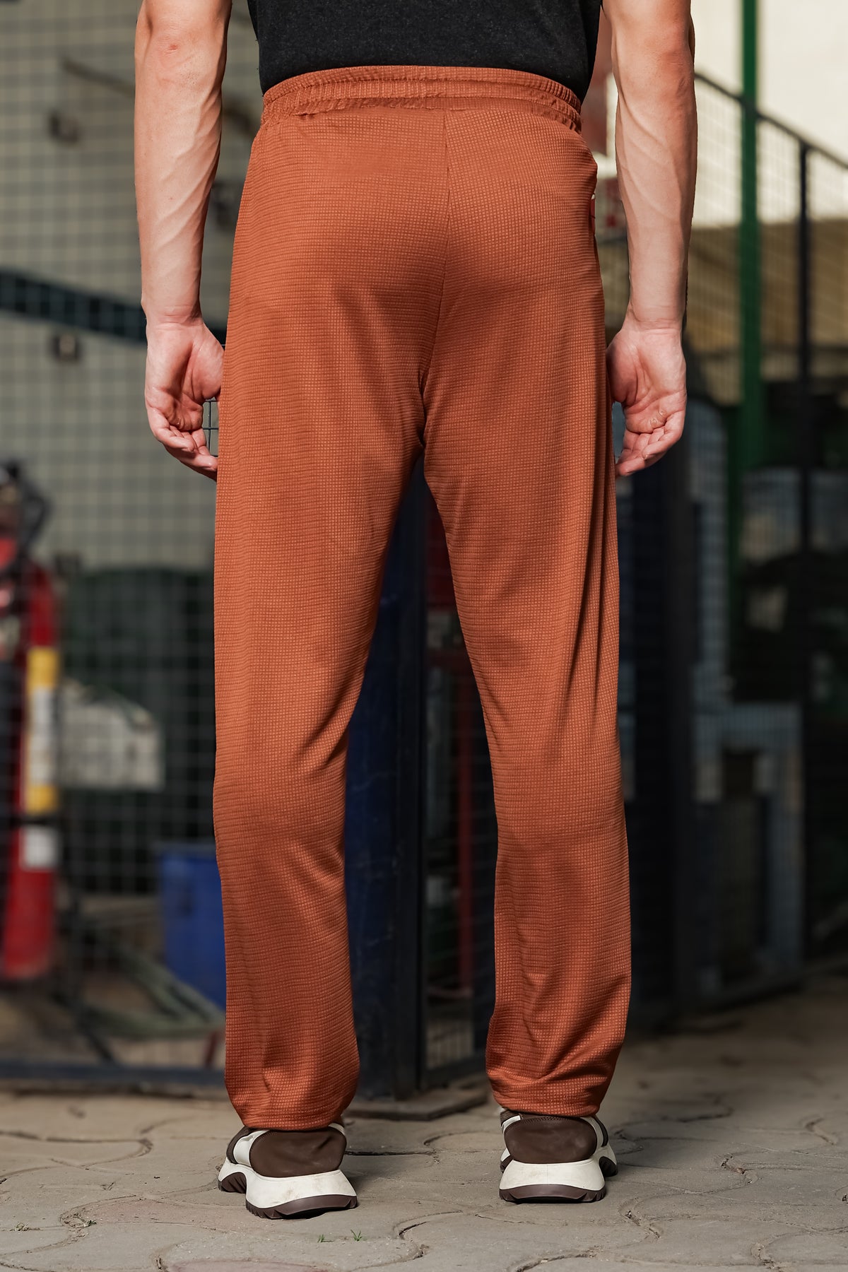 Men's Brown Textured Track Pants – Straight Fit