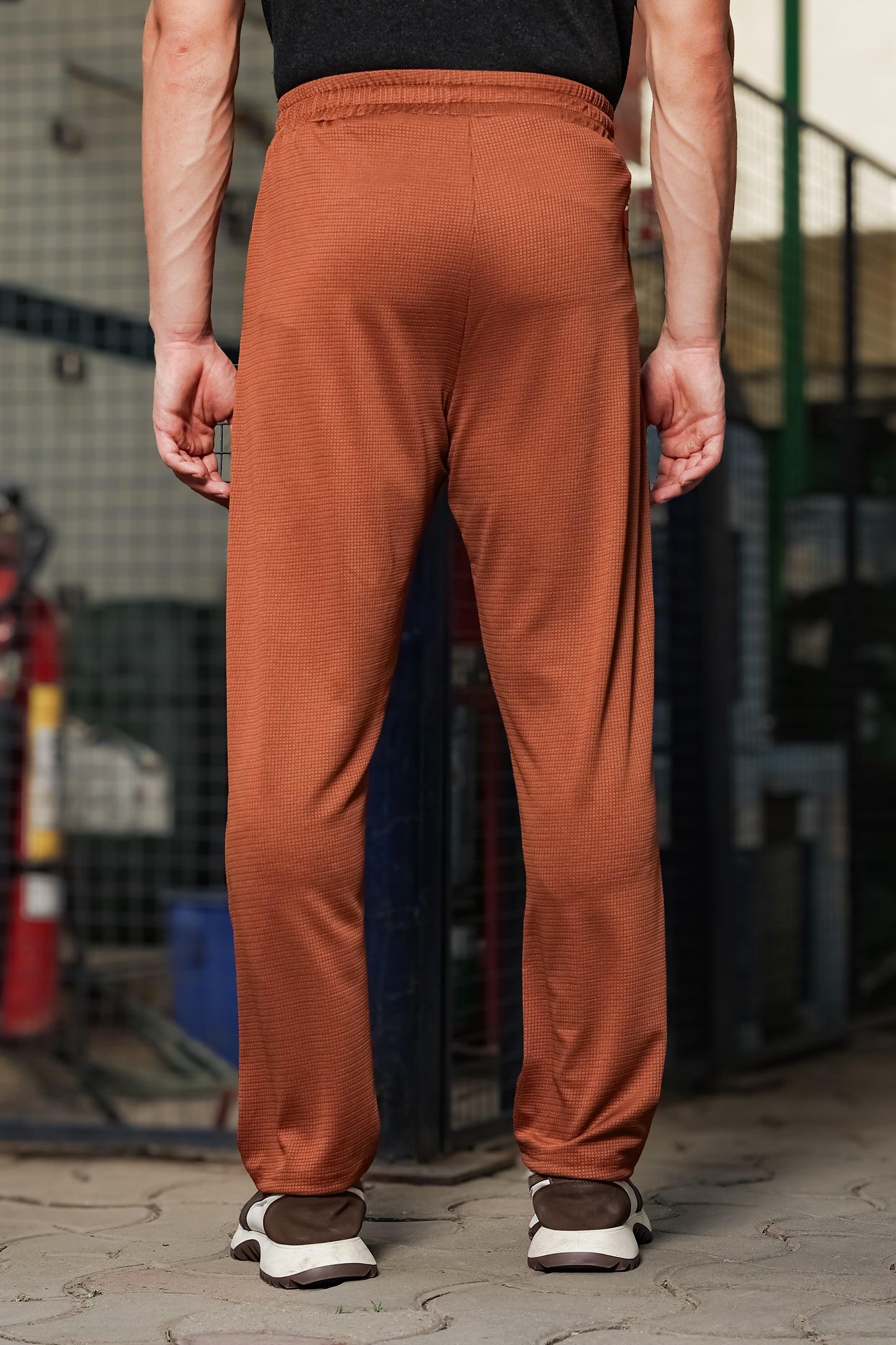 Men's Brown Textured Track Pants – Straight Fit