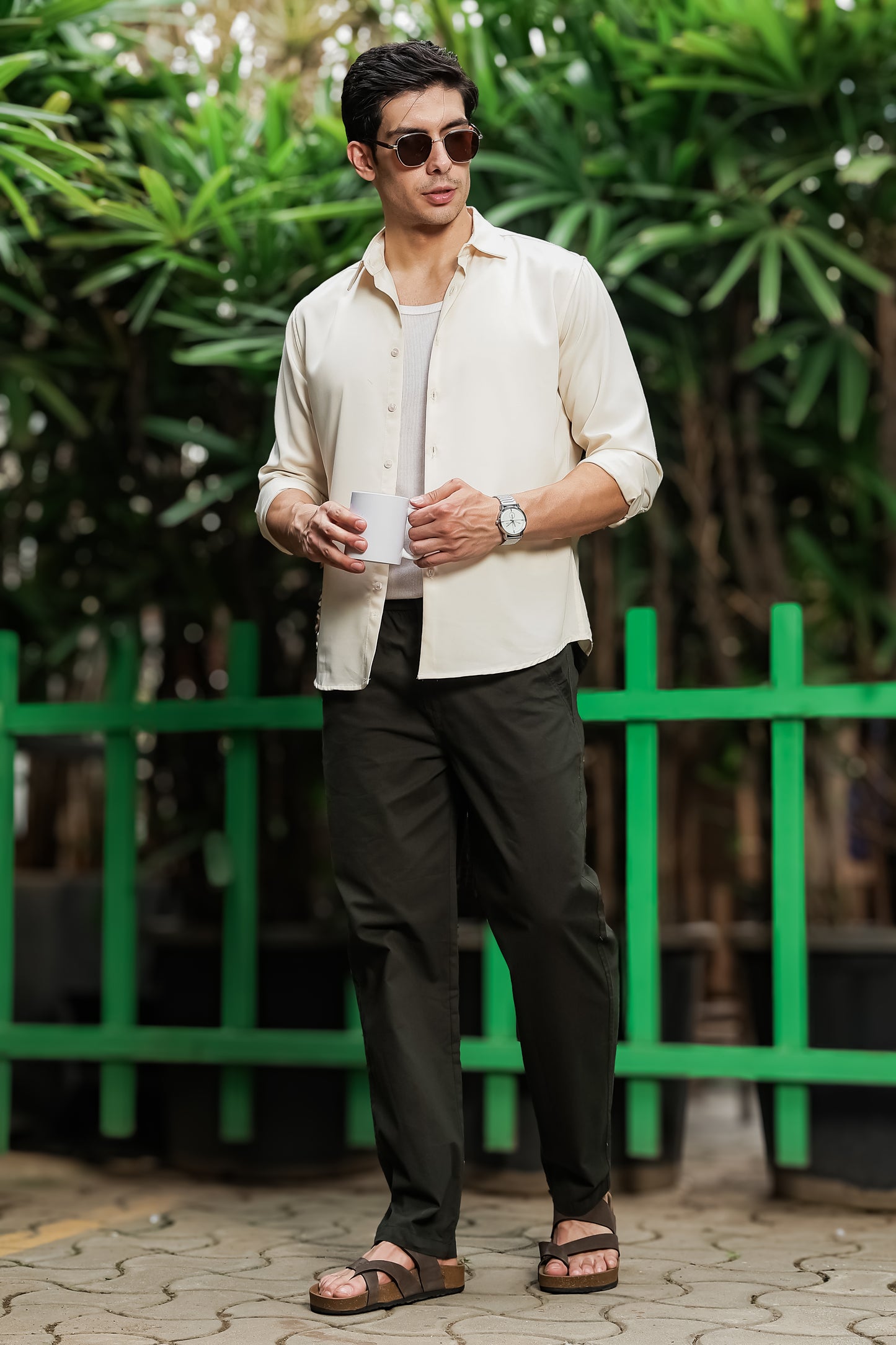 Men's Green Casual Trousers – Relaxed Straight Fit Pants