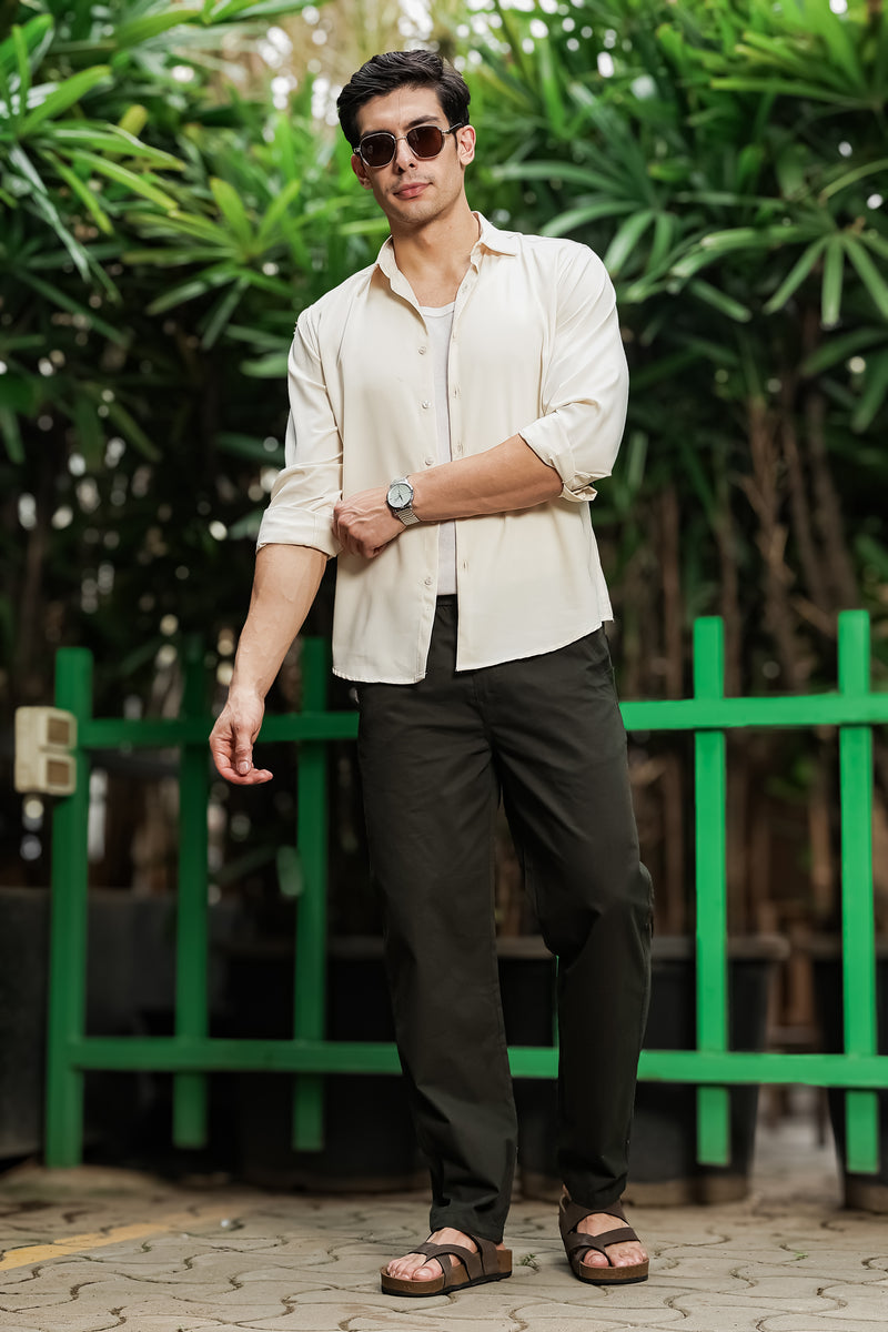 Men's Green Casual Trousers – Relaxed Straight Fit Pants