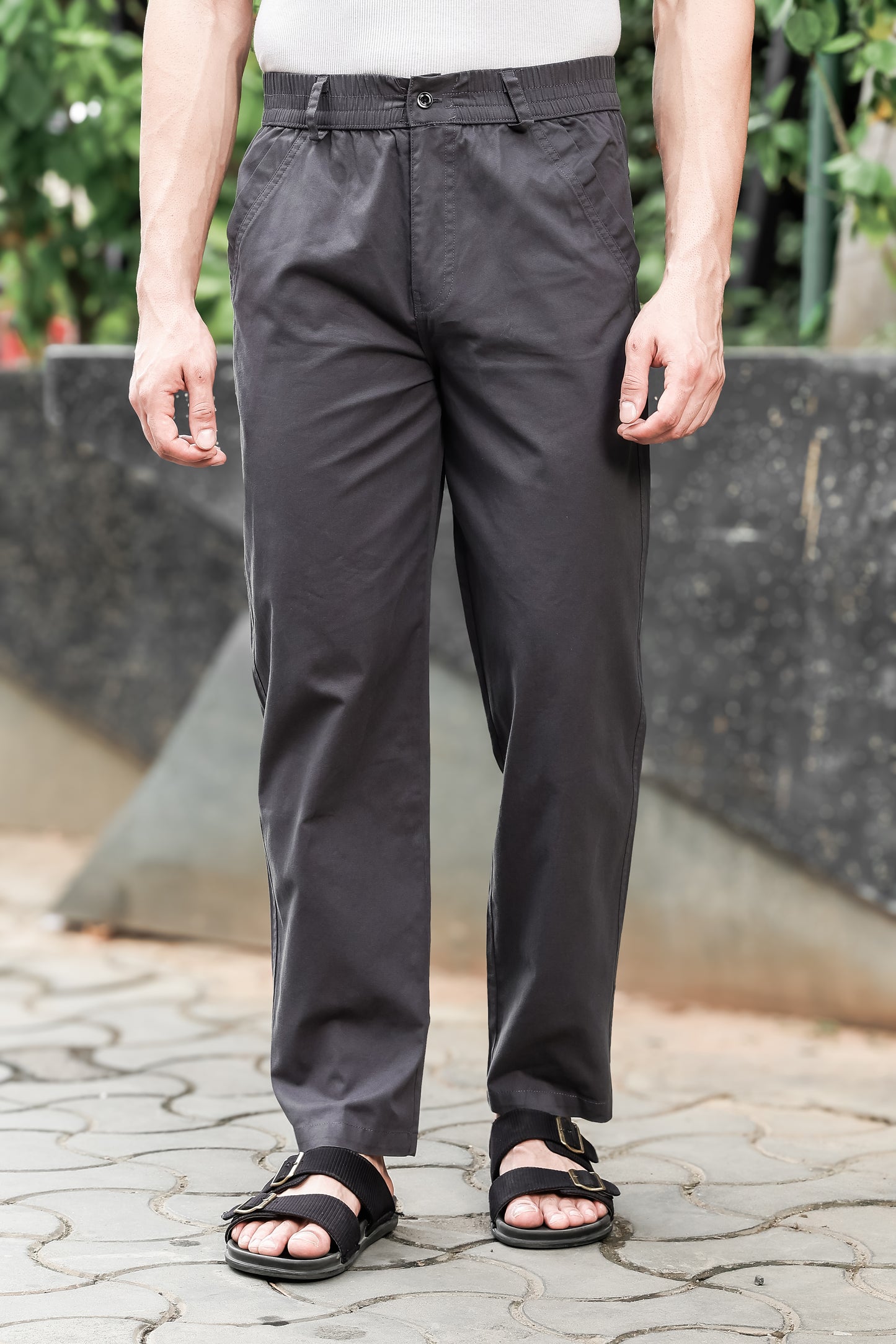 Men's Dark Grey Casual Trousers – Relaxed Straight Fit Pants