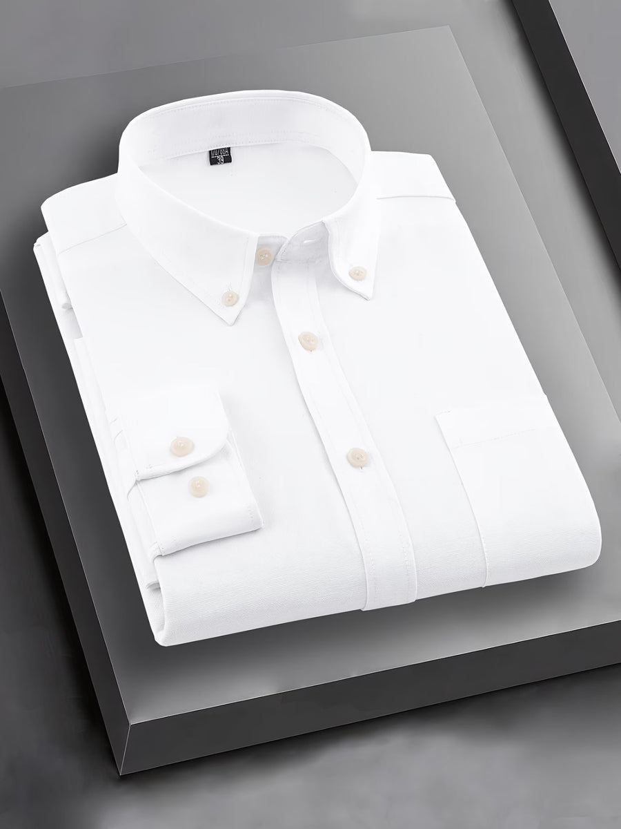 Men’s White Solid Full Sleeve Button-Down Casual Shirt