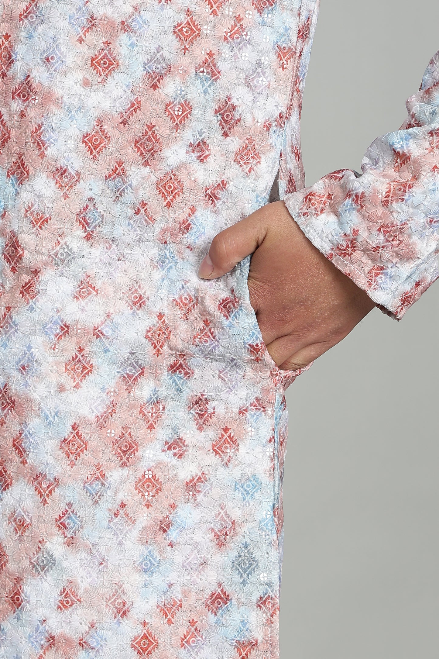Men’s Brown Geometric Printed Textured Kurta